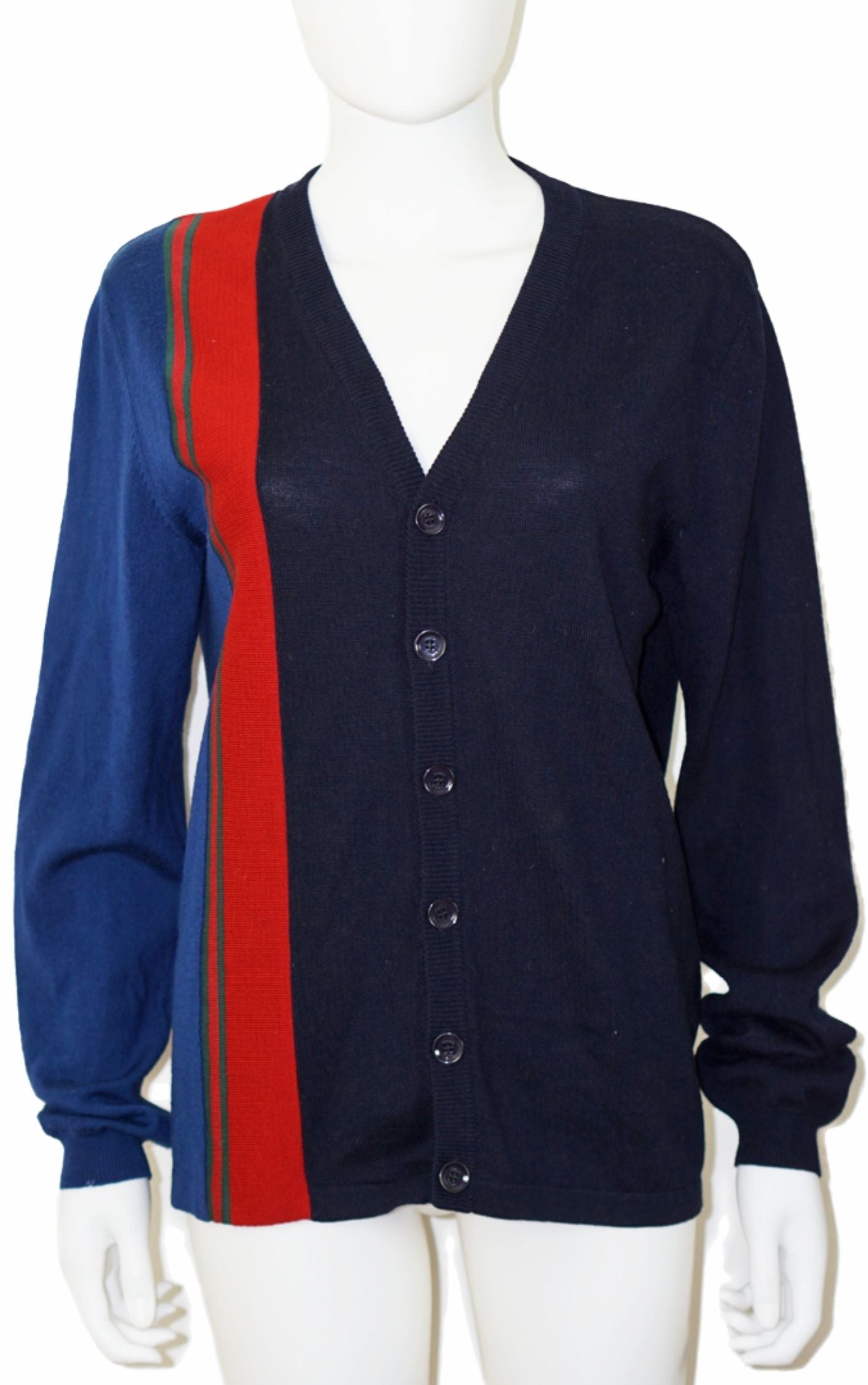 GUCCI Striped Navy Wool Buttoned Cardigan resellum