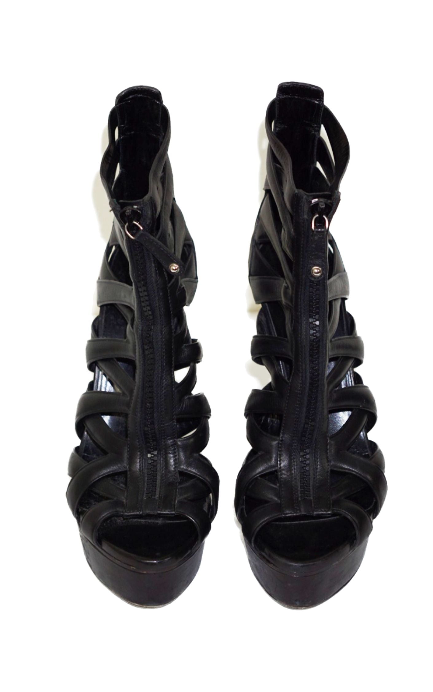 GUCCI Venus Black High Heels Gladiator Shoes resellum