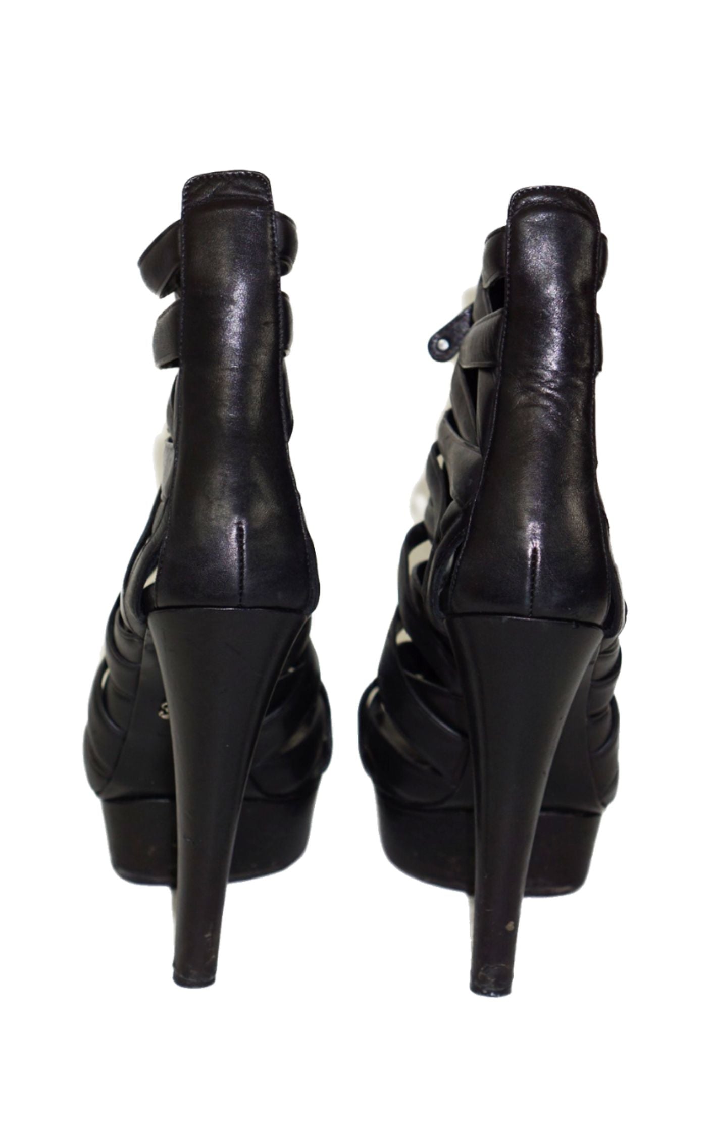 GUCCI Venus Black High Heels Gladiator Shoes resellum