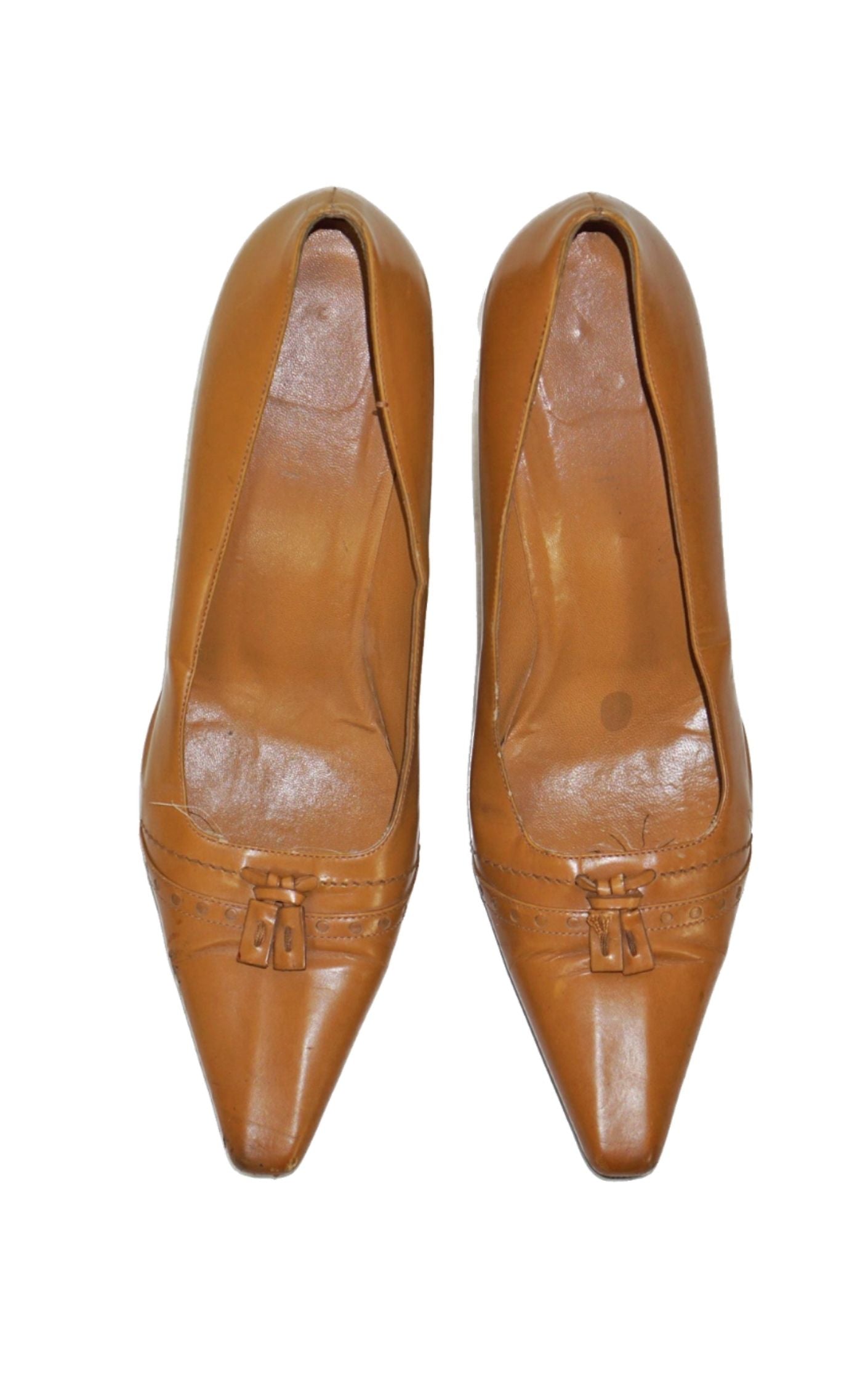 GUCCI Vintage Brown Leather Pointed Toe Pumps RESELLUM