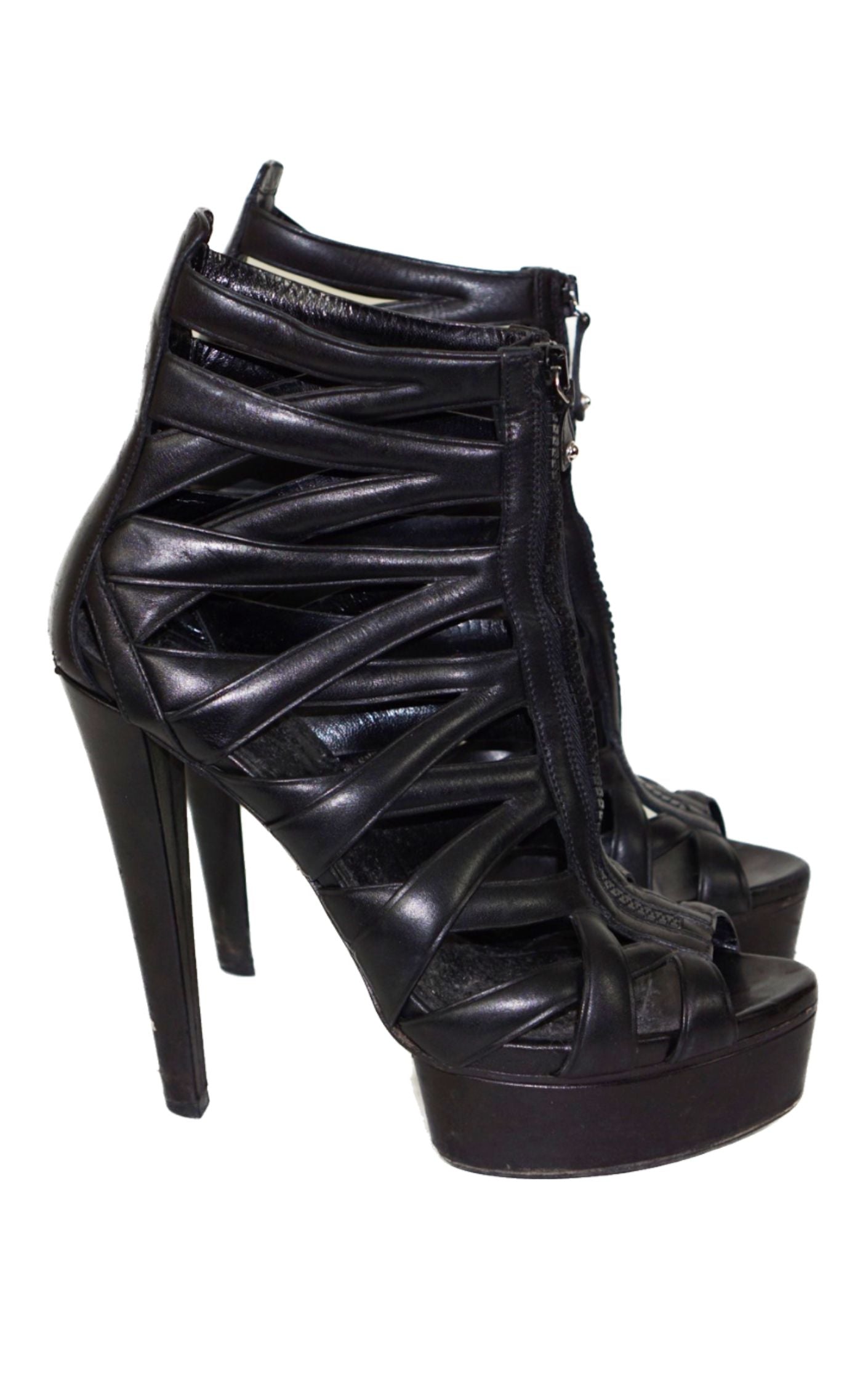 GUCCI Venus Black High Heels Gladiator Shoes resellum