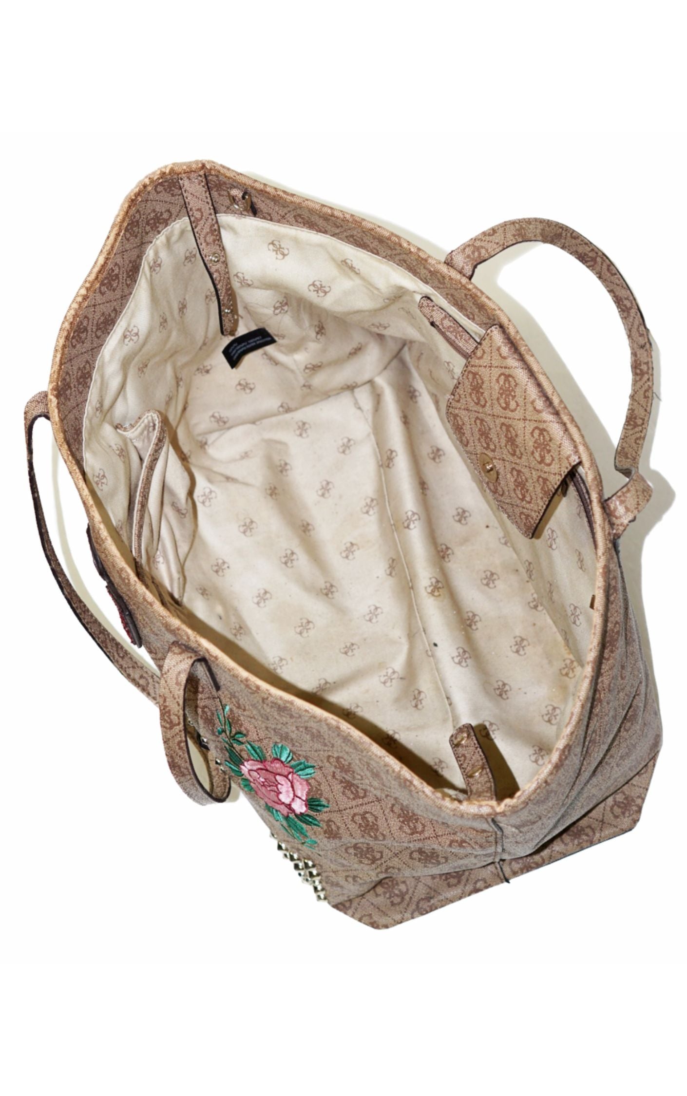 GUESS Vikky Tan 81 Los Angeles Monogram Tote Bag resellum