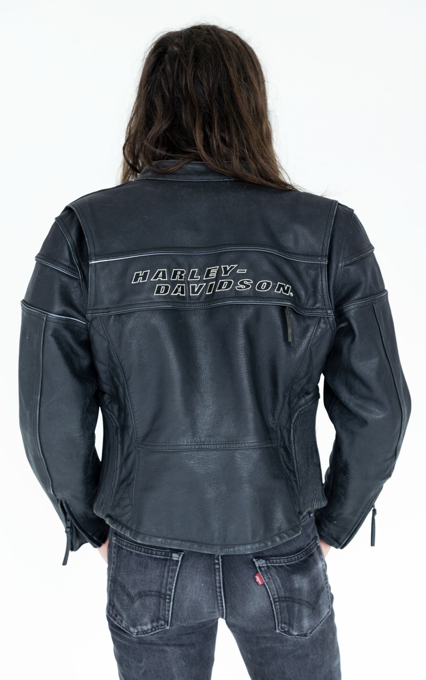 HARLEY DAVIDSON Logo Black Leather Moto Jacket RESELLUM