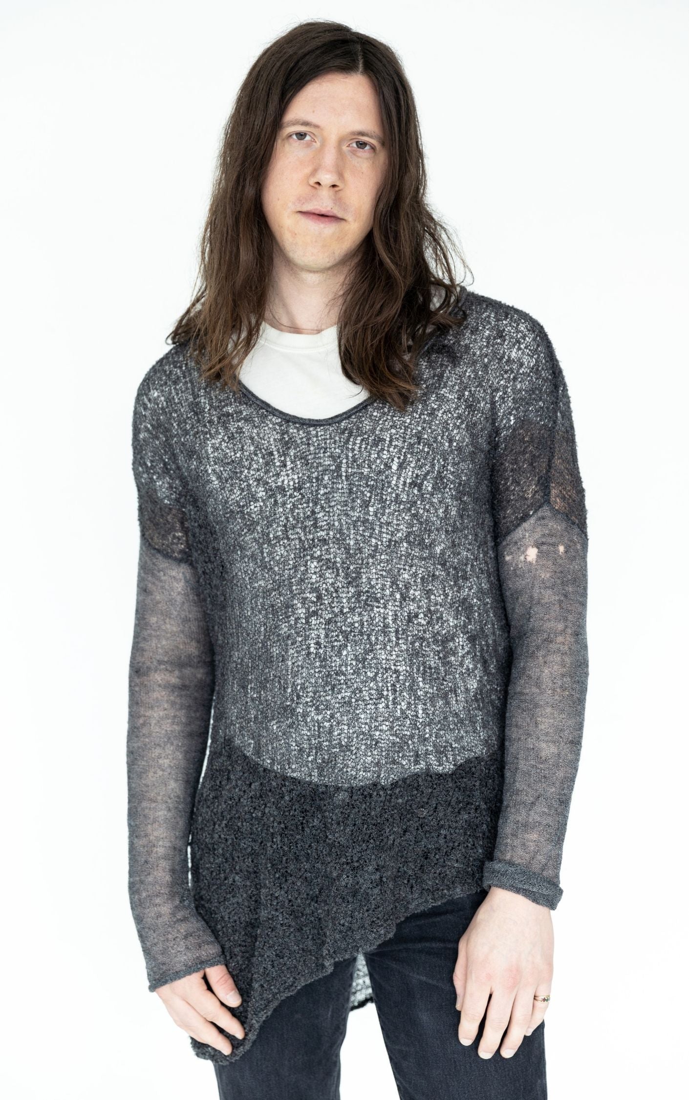 HELMUT LANG Distressed Alpaca Scoop Neck Sweater RESELLUM