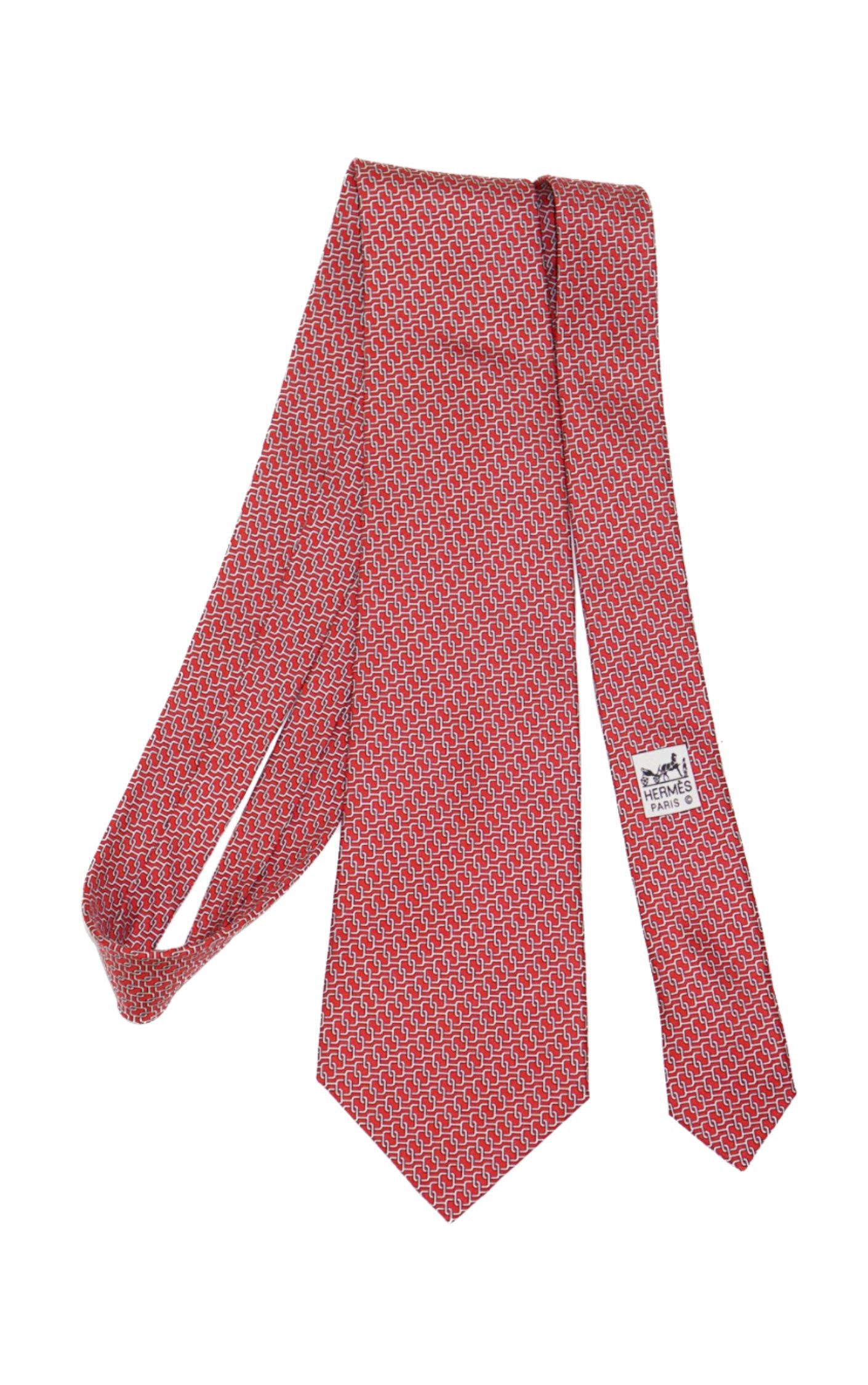 HERMES Vintage Monogram Chain Silk Tie resellum