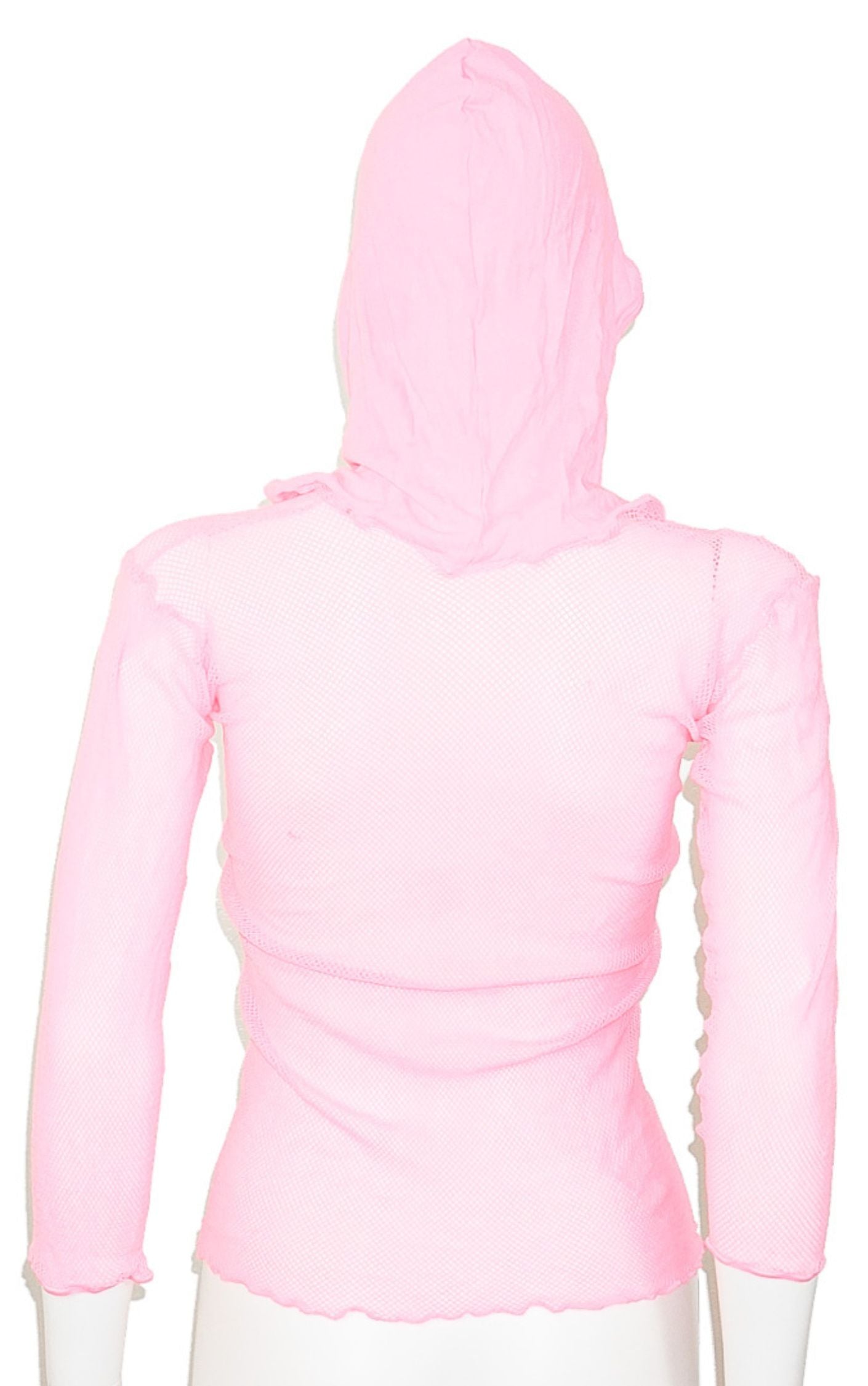 Hot Pink Fishnet Grid Mesh Hooded Top resellum