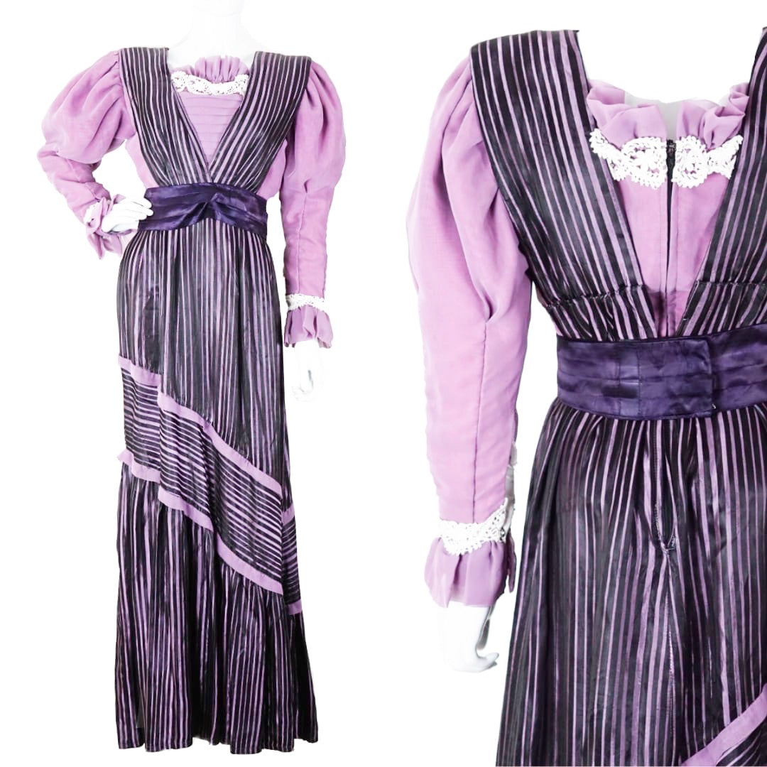 VINTAGE Purple Striped Victorian Dress by Click On Trend