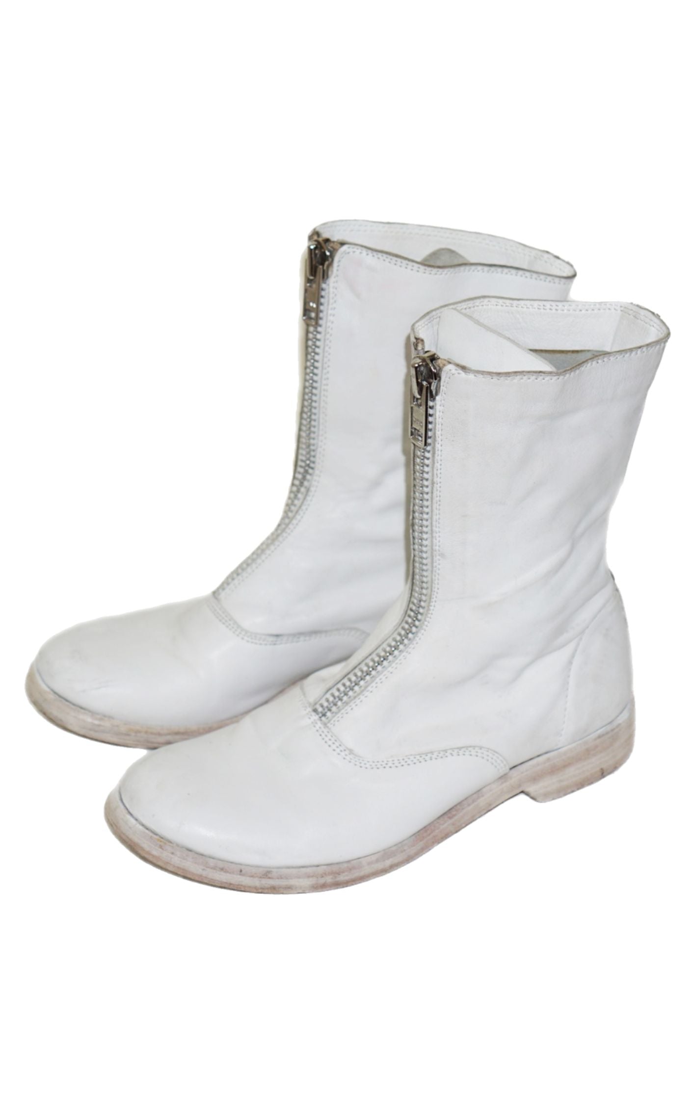 JEFFREY CAMPBELL White Leather Front Zip Guidi Style Boots resellum
