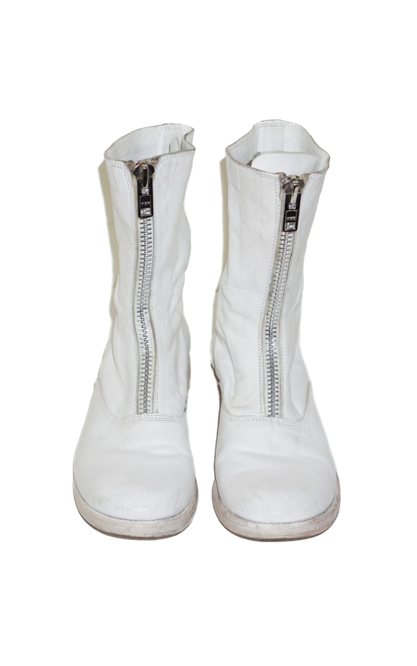 JEFFREY CAMPBELL White Leather Front Zip Guidi Style Boots resellum