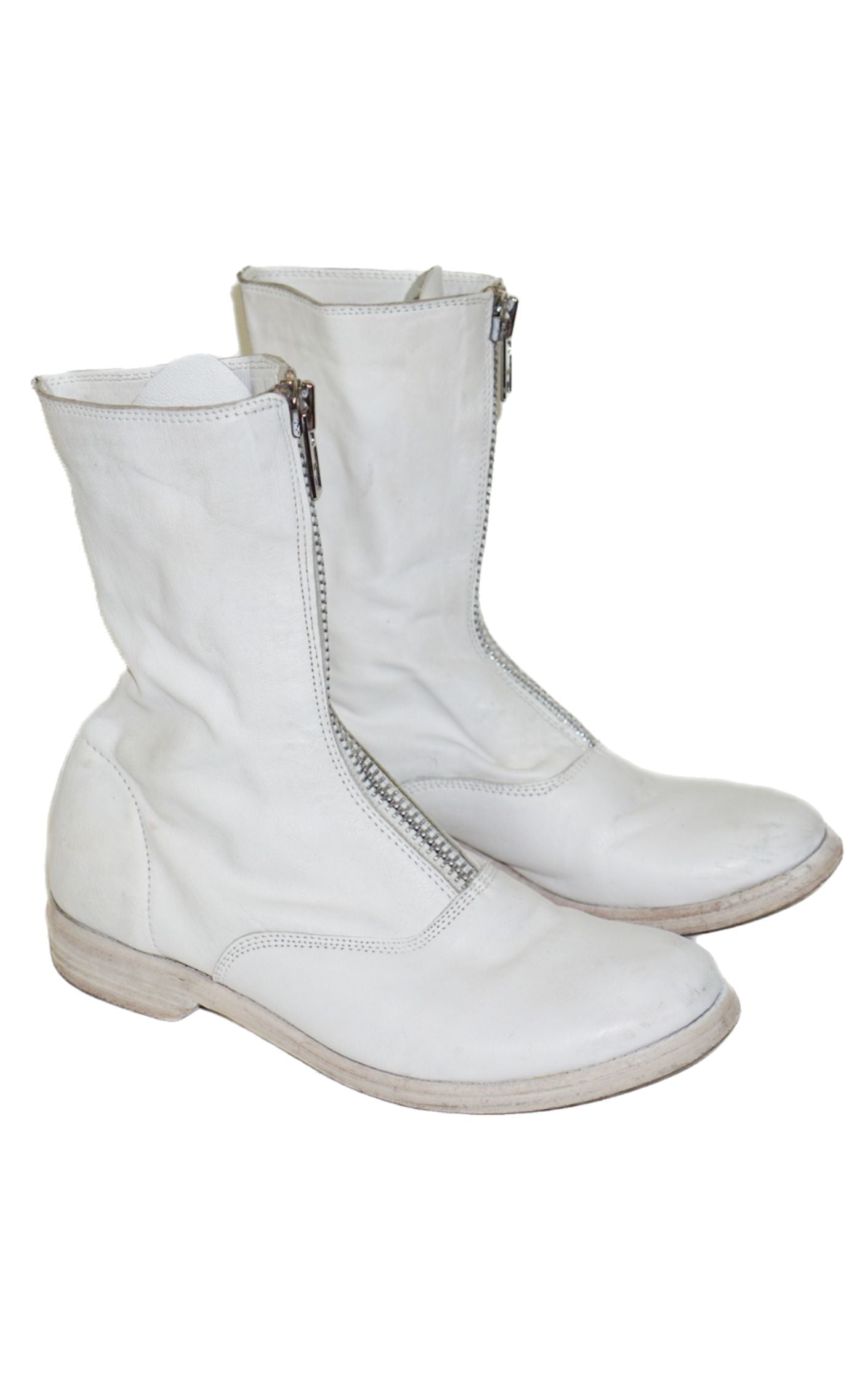 JEFFREY CAMPBELL White Leather Front Zip Guidi Style Boots resellum