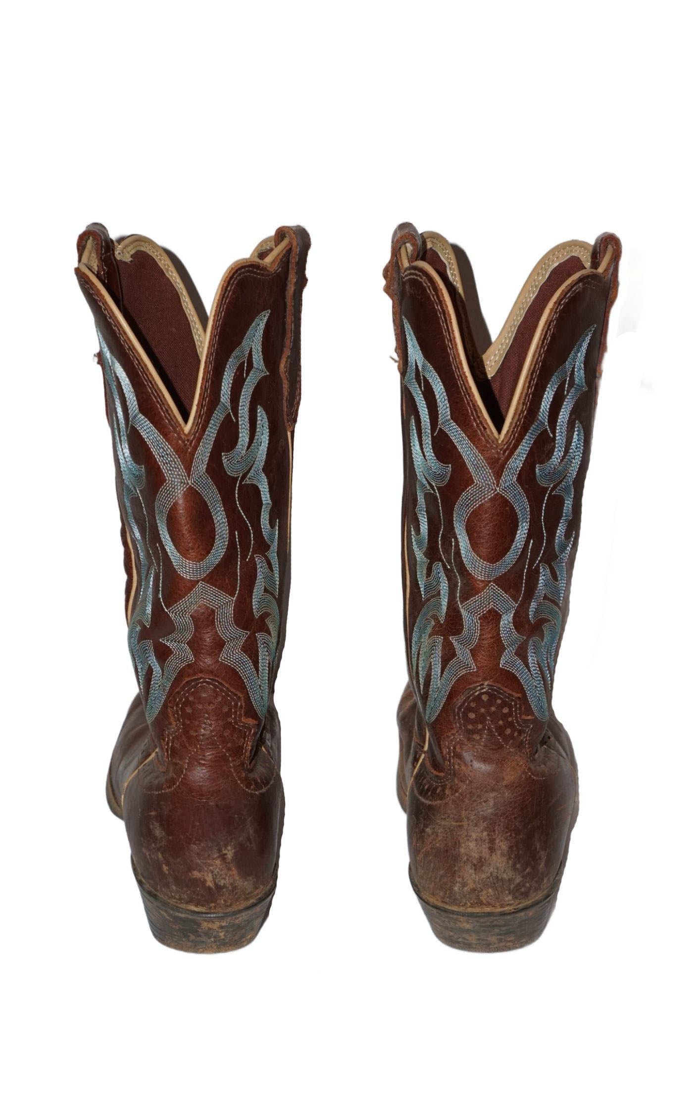 Justin Brown Blue Embroidery Leather Western Cowboy Boots resellum
