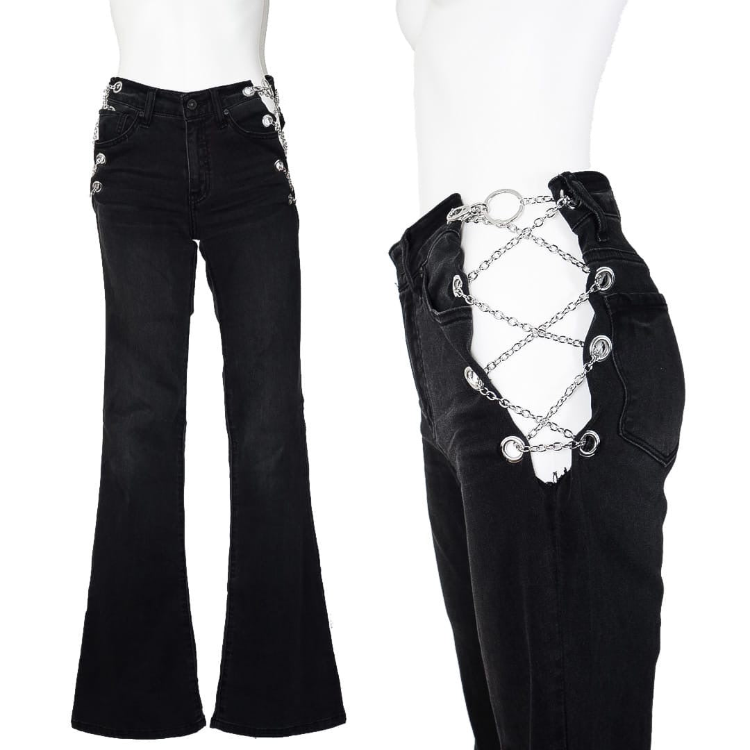 KANCAN Bootcut Chain Cut Out Flare Jeans by Click On Trend
