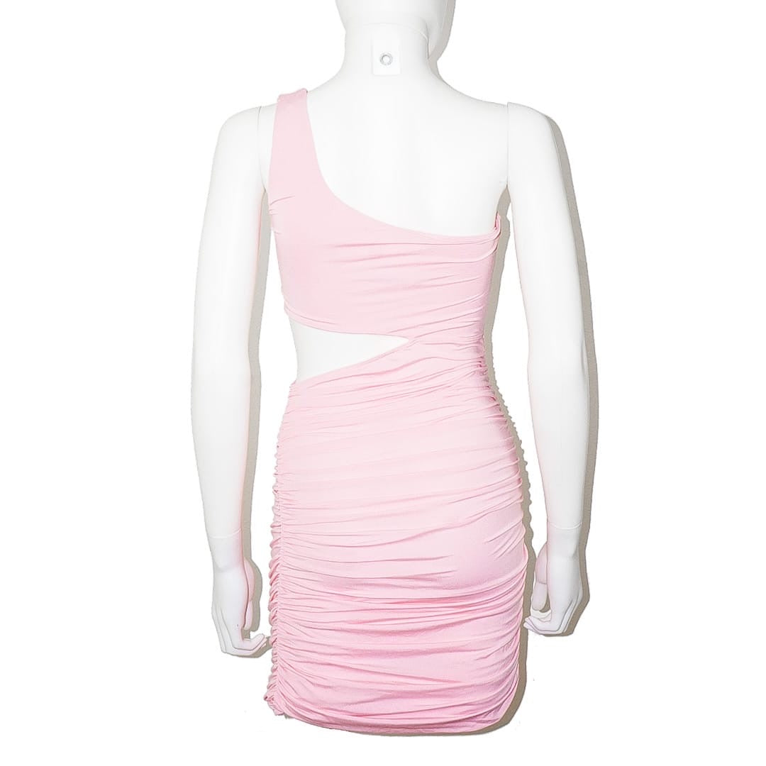KIKIRIKI Pink Asymmetric Ruched Dress by Click On Trend