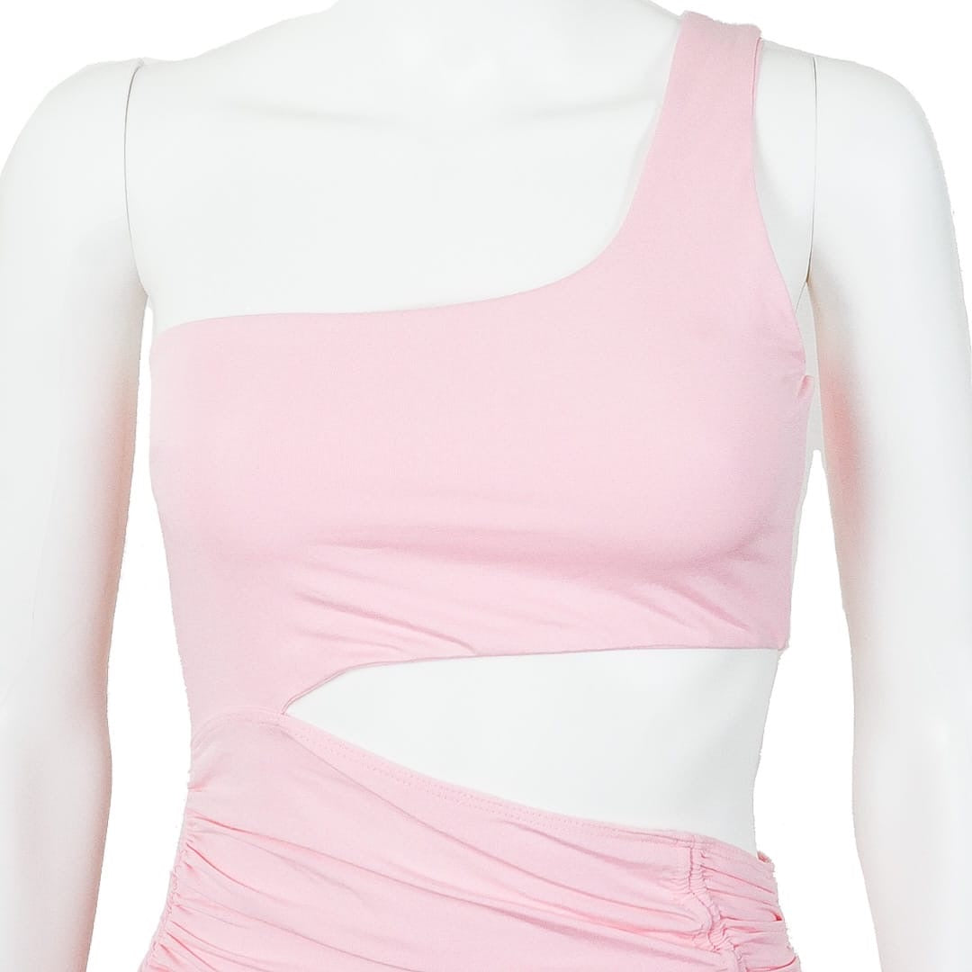 KIKIRIKI Pink Asymmetric Ruched Dress by Click On Trend