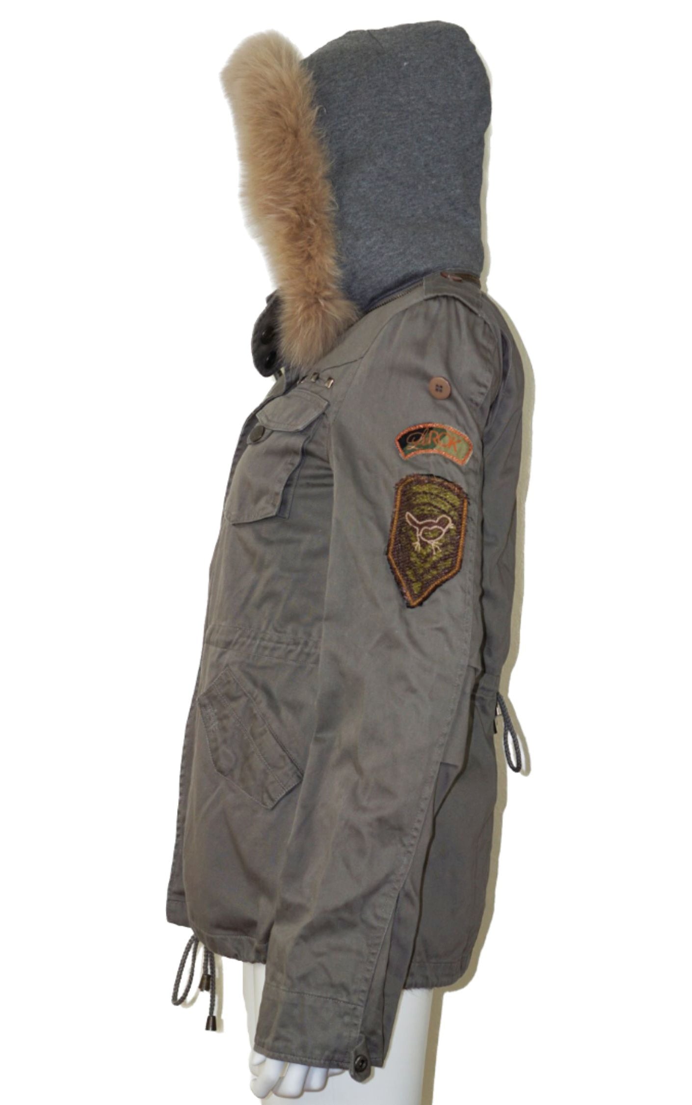 LA ROK Rabbit Fur Gray Hooded Parka Coat resellum