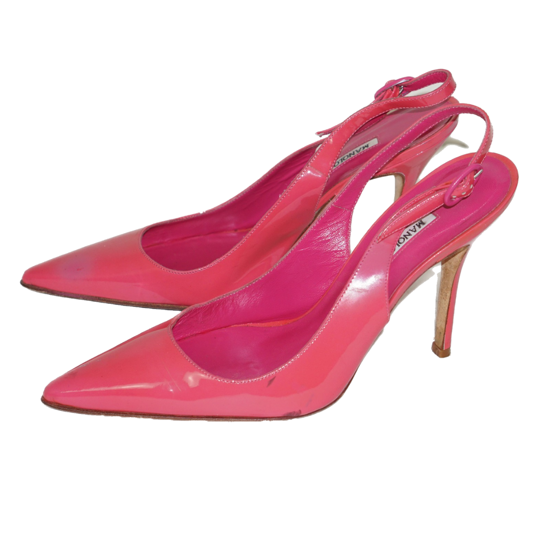 MANOLO BLAHNIK Pink Leather Slingback Heels
