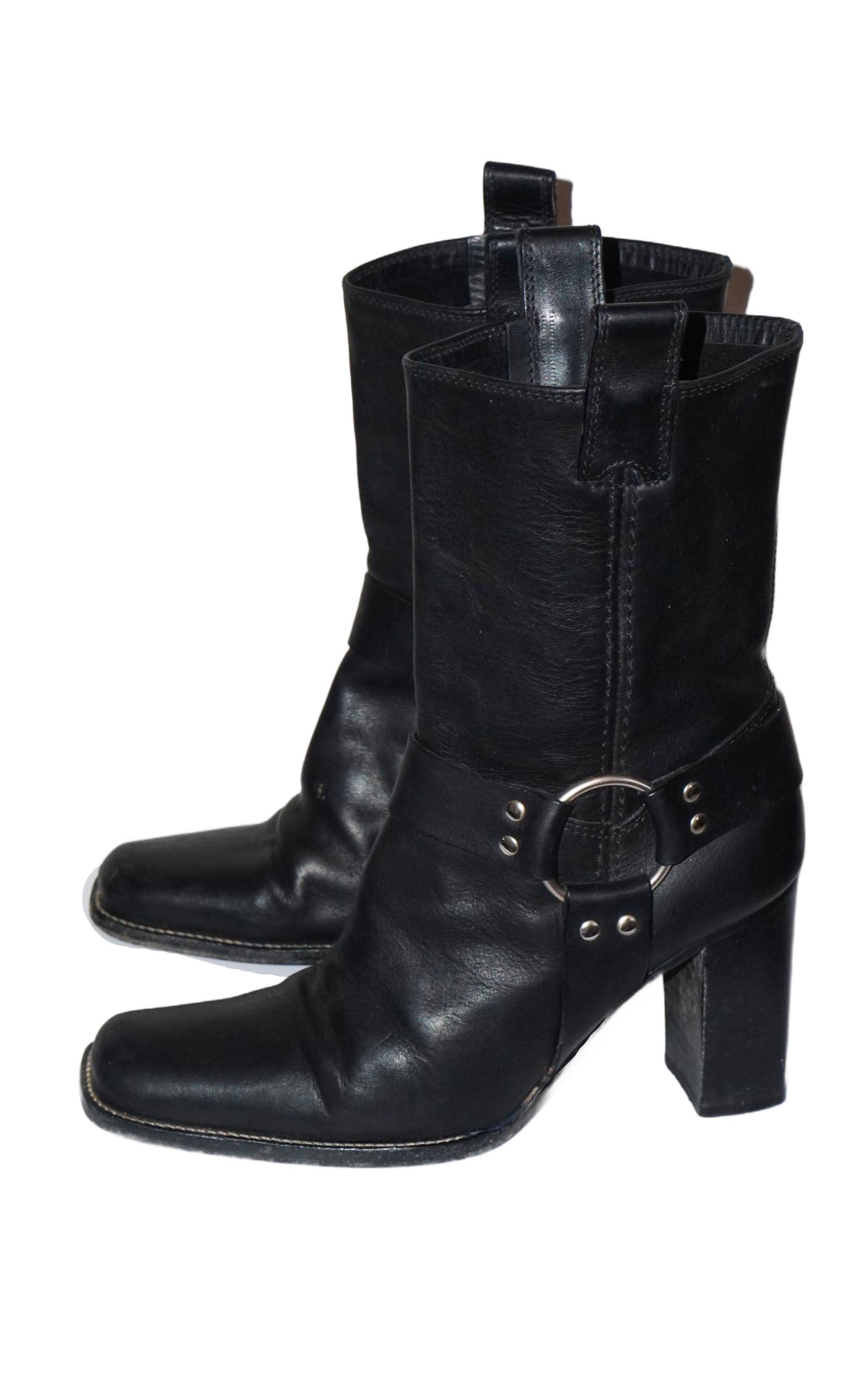 MICHAEL KORS Black Leather Square Toe Moto Boots resellum