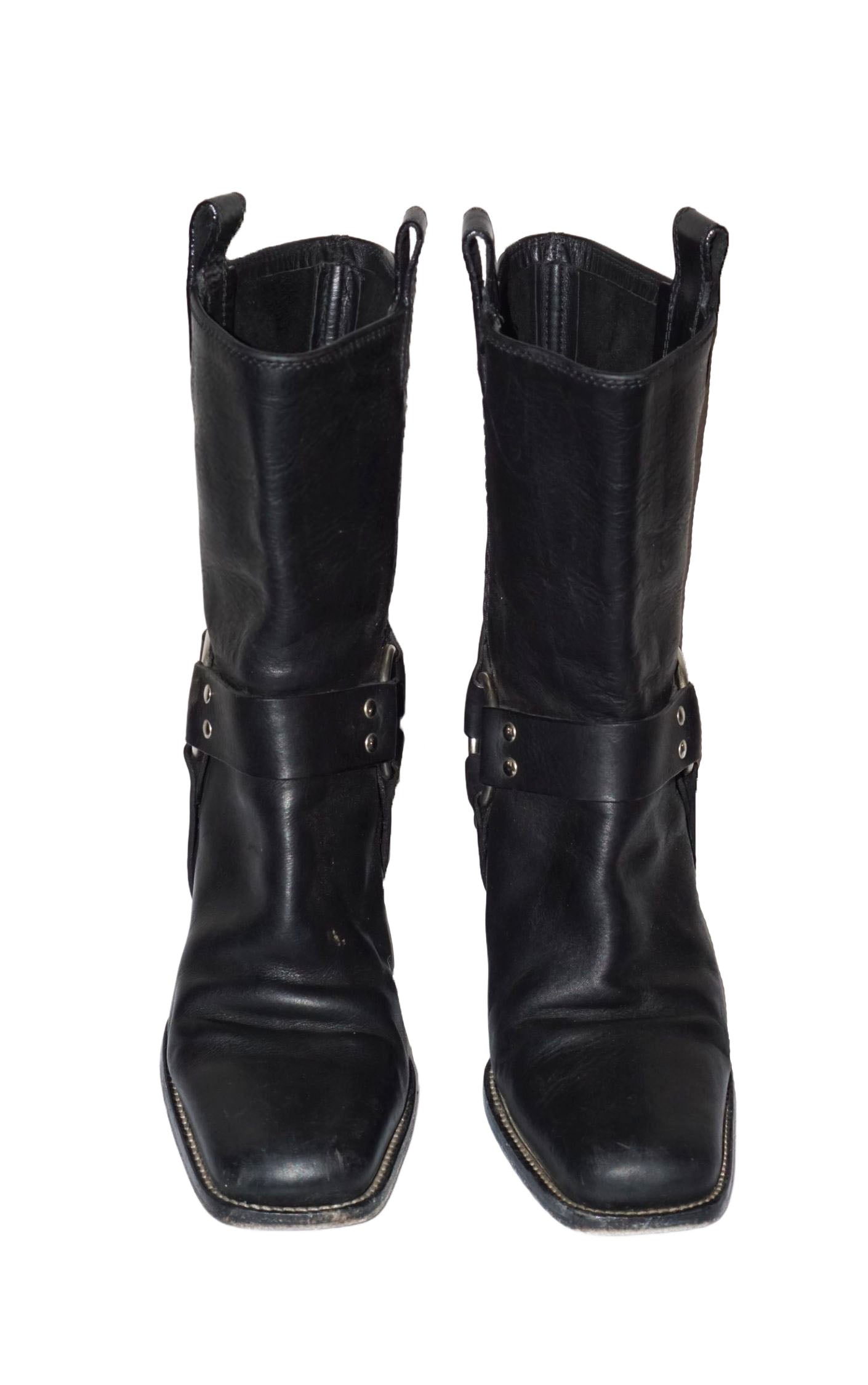 MICHAEL KORS Black Leather Square Toe Moto Boots resellum