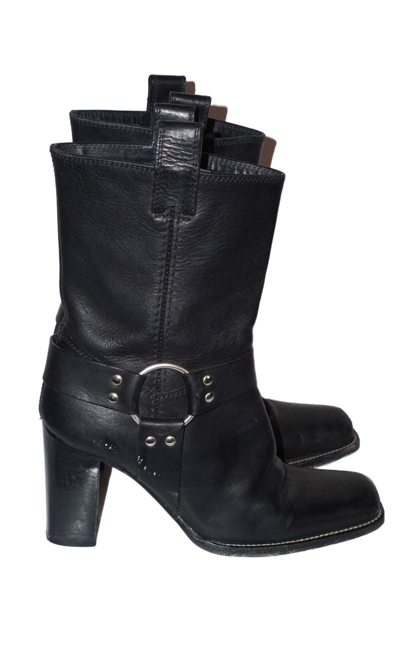 MICHAEL KORS Black Leather Square Toe Moto Boots resellum