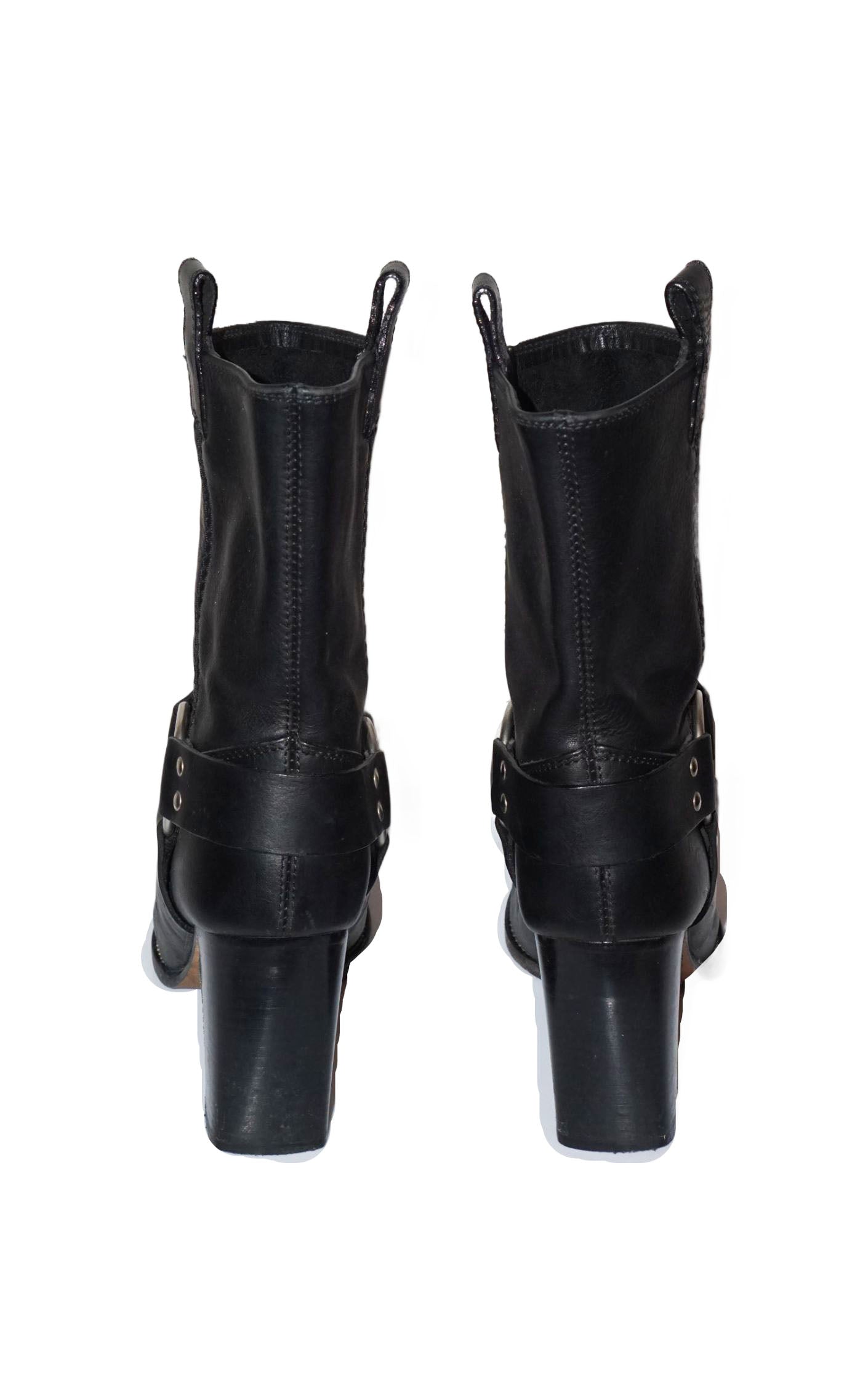MICHAEL KORS Black Leather Square Toe Moto Boots resellum