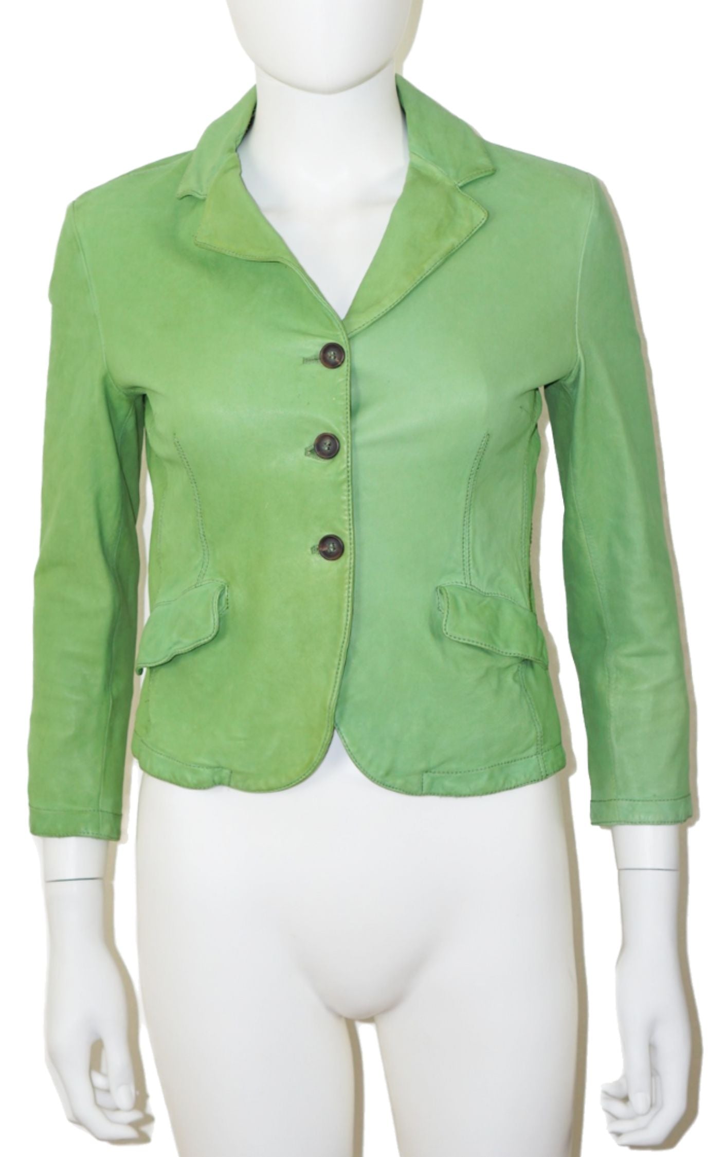 MIU MIU Green Leather Buttoned Jacket resellum