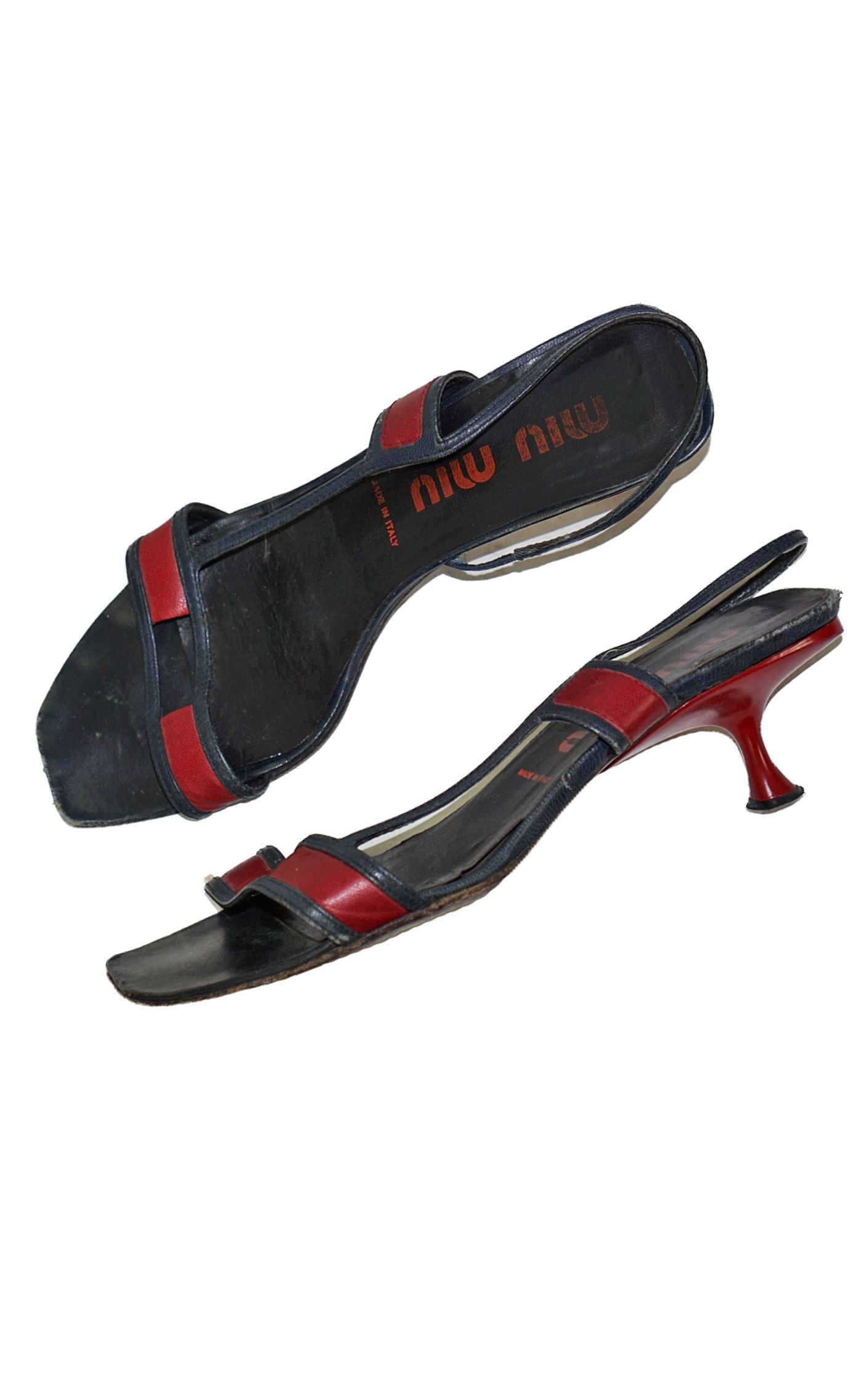 MIU MIU Y2K Kitten Heel Leather Slingback Sandals resellum