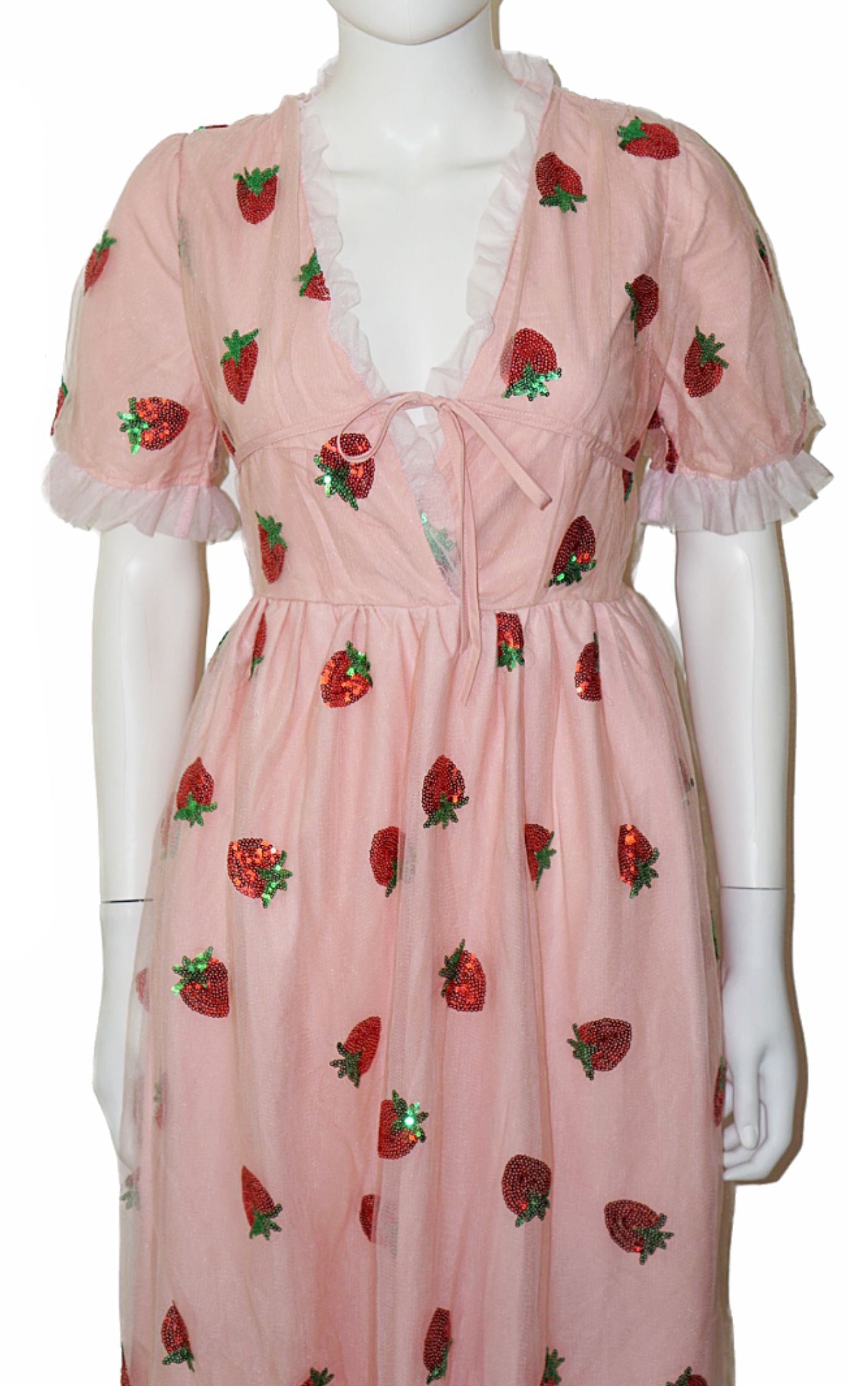 MK Strawberry Pink Chiffon Puff Sleeve Midi Dress resellum