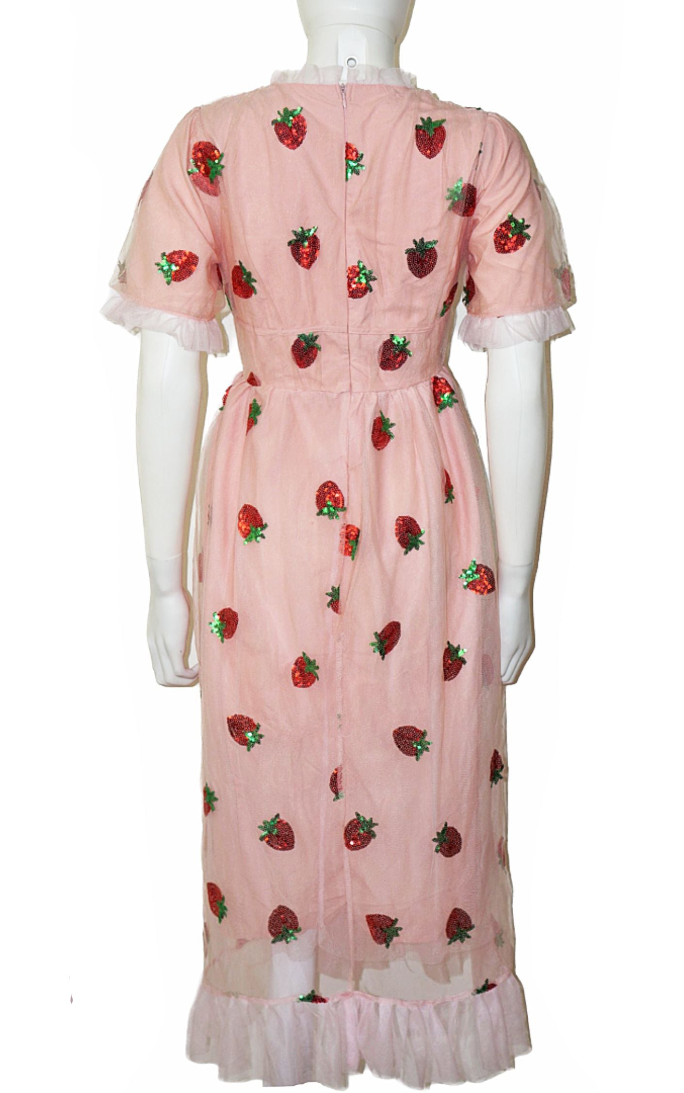 MK Strawberry Pink Chiffon Puff Sleeve Midi Dress resellum