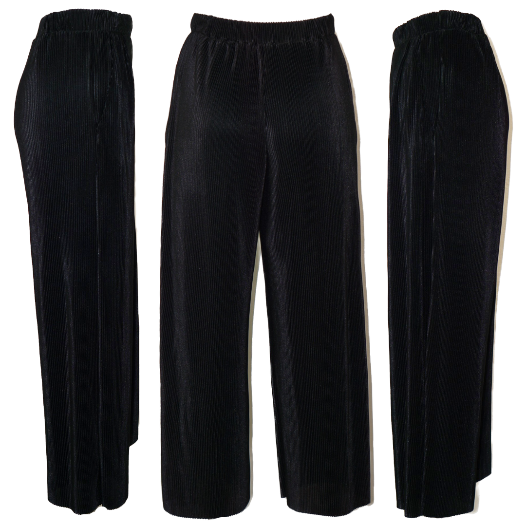 NET COLLECTION Pleated Black Wide Leg Pants