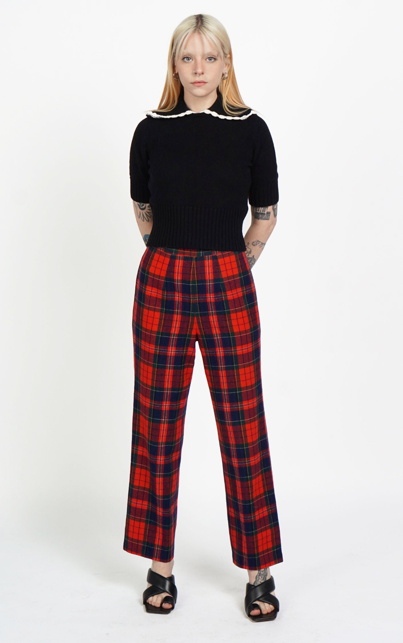 PENDLETON Vintage 70s Wool Red Plaid Tartan Straight Leg Pants resellum