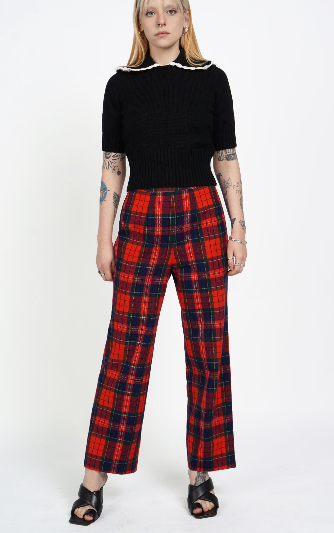 PENDLETON Vintage 70s Wool Red Plaid Tartan Straight Leg Pants resellum