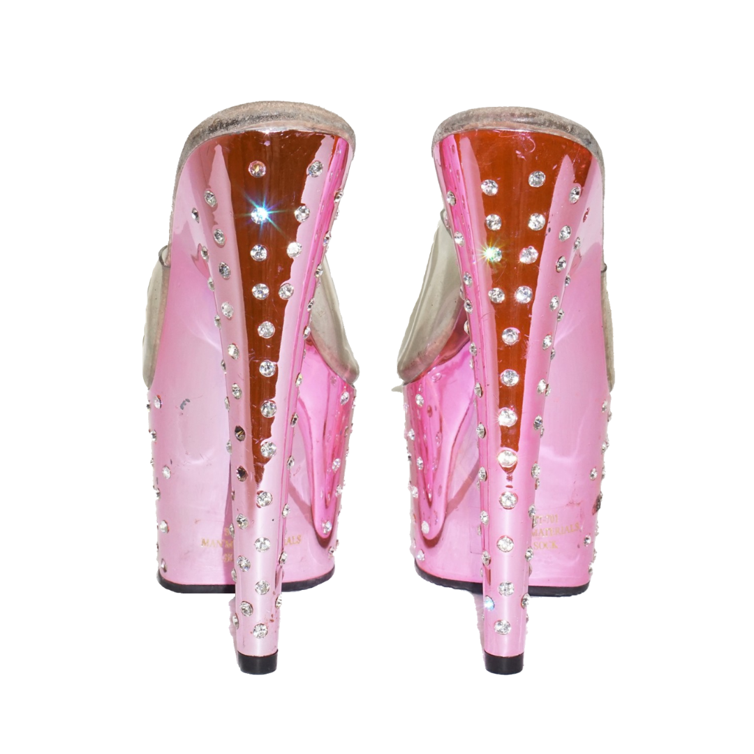 PLEASER Pink Rhinestones Y2K Heeled Shoes