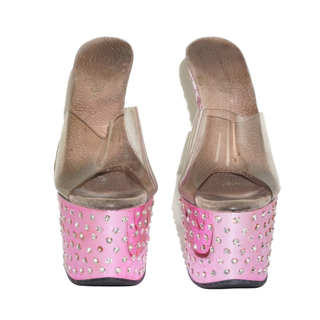 PLEASER Pink Rhinestones Y2K Heeled Shoes