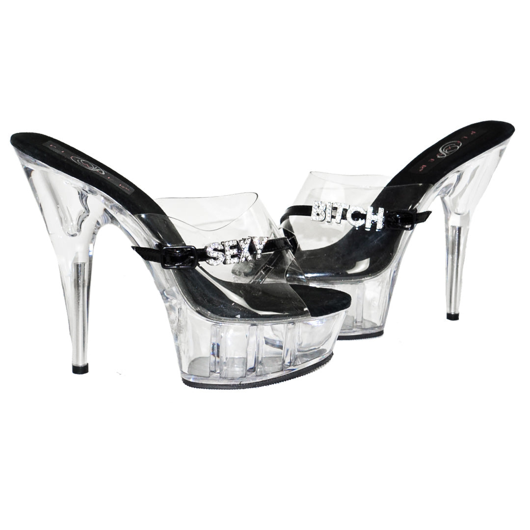 PLEASER Y2K Sexy Bitch Clear Platform Sandals by Click On Trend