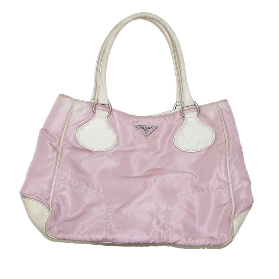 PRADA Logo Pink White Nylon Shoulder Bag