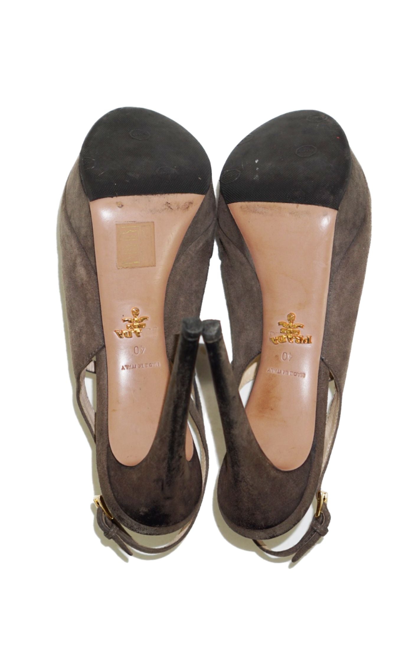 PRADA Grey Suede Slingback Heeled Sandals resellum