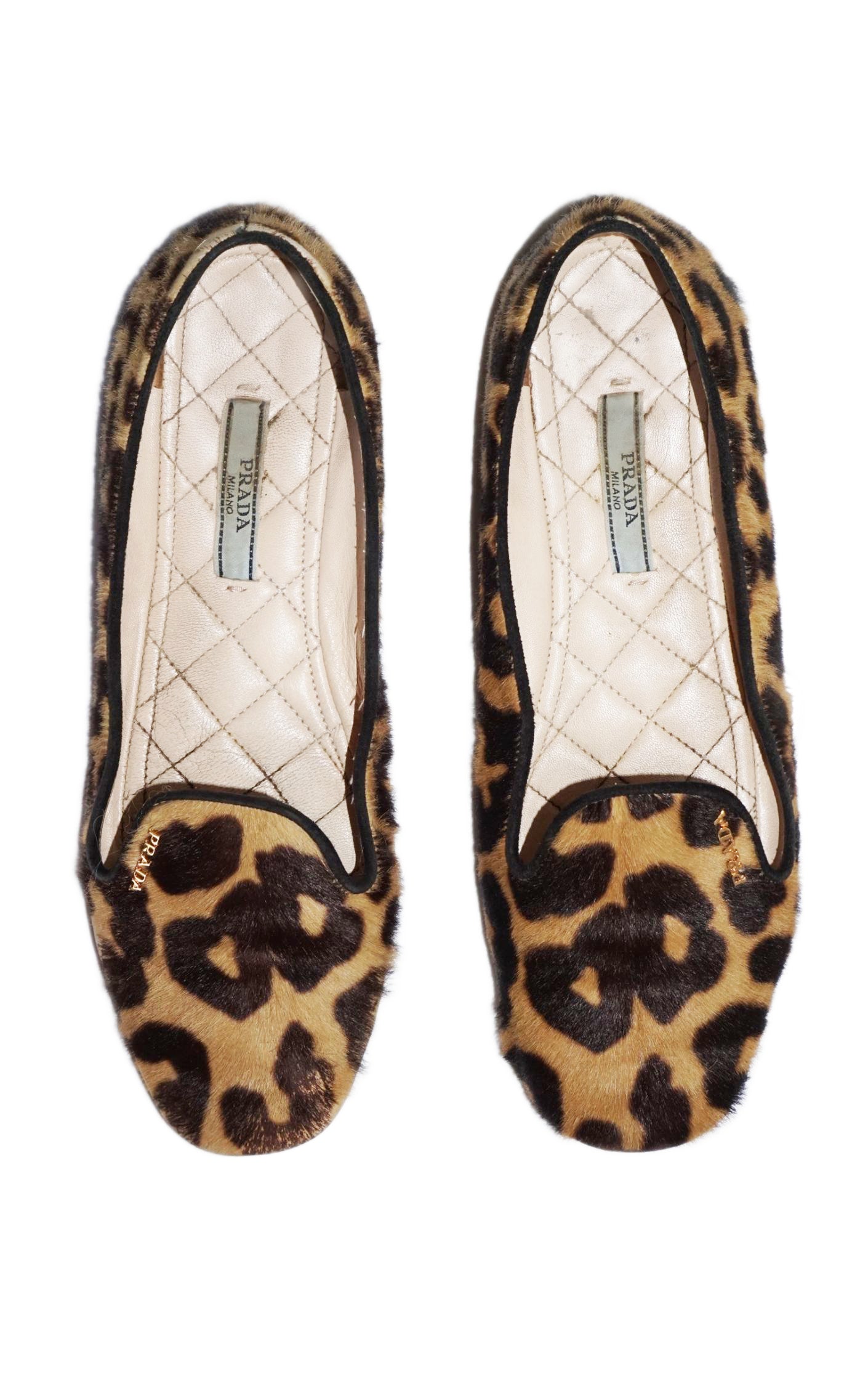 PRADA Logo Leopard Cheetah Calf Hair Slipper Flats