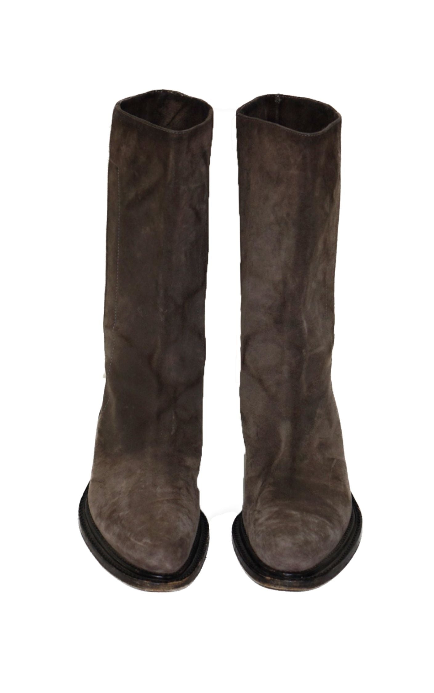 PRADA Gray Suede Leather Mid Calf Boots RESELLUM