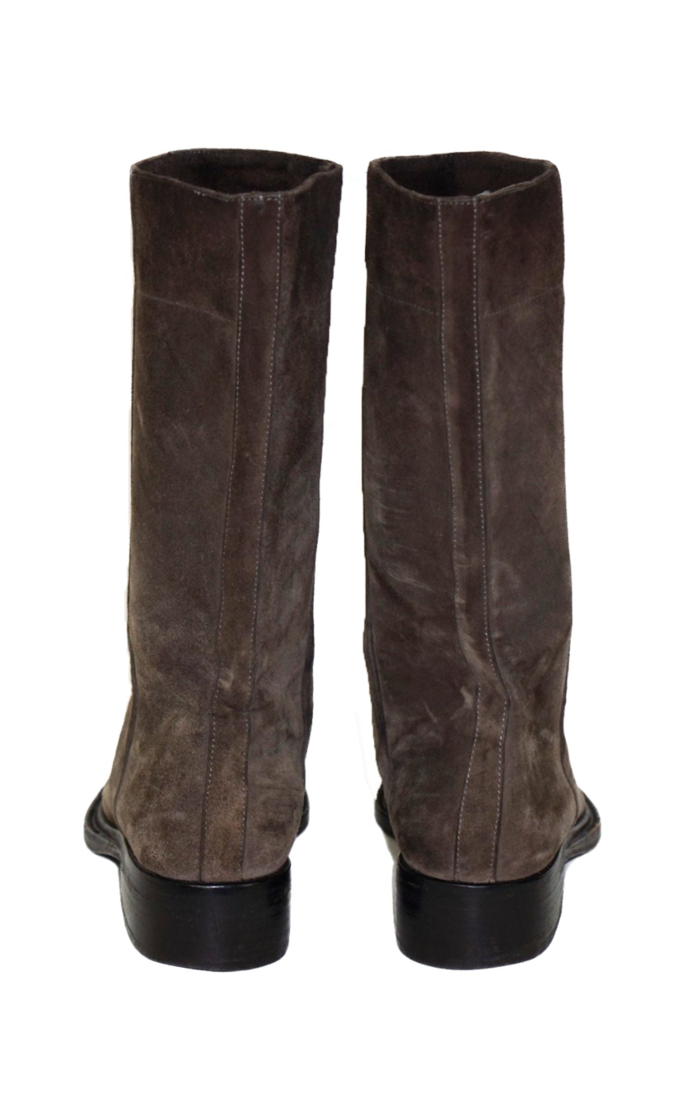 PRADA Gray Suede Leather Mid Calf Boots RESELLUM