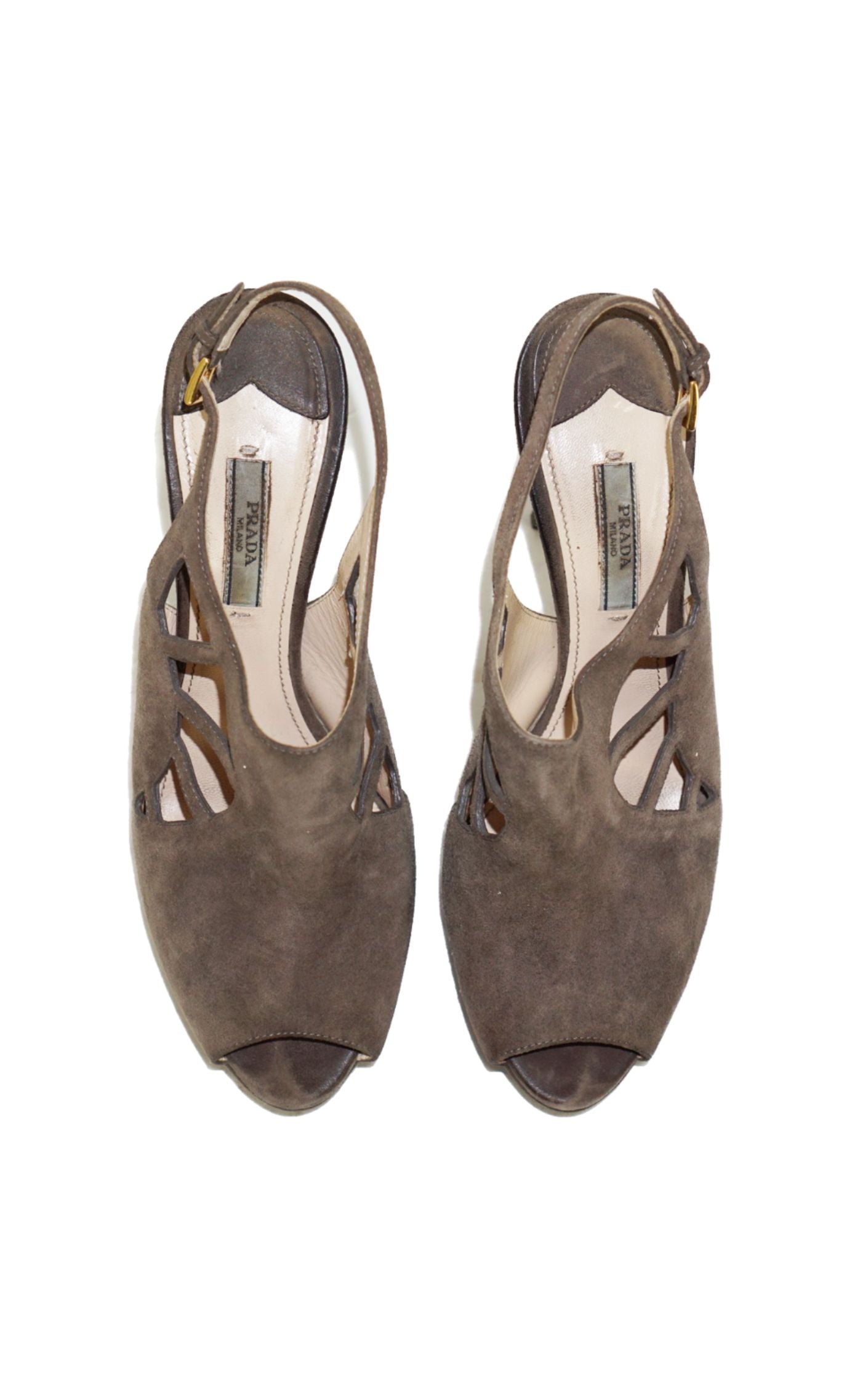 PRADA Grey Suede Slingback Heeled Sandals resellum