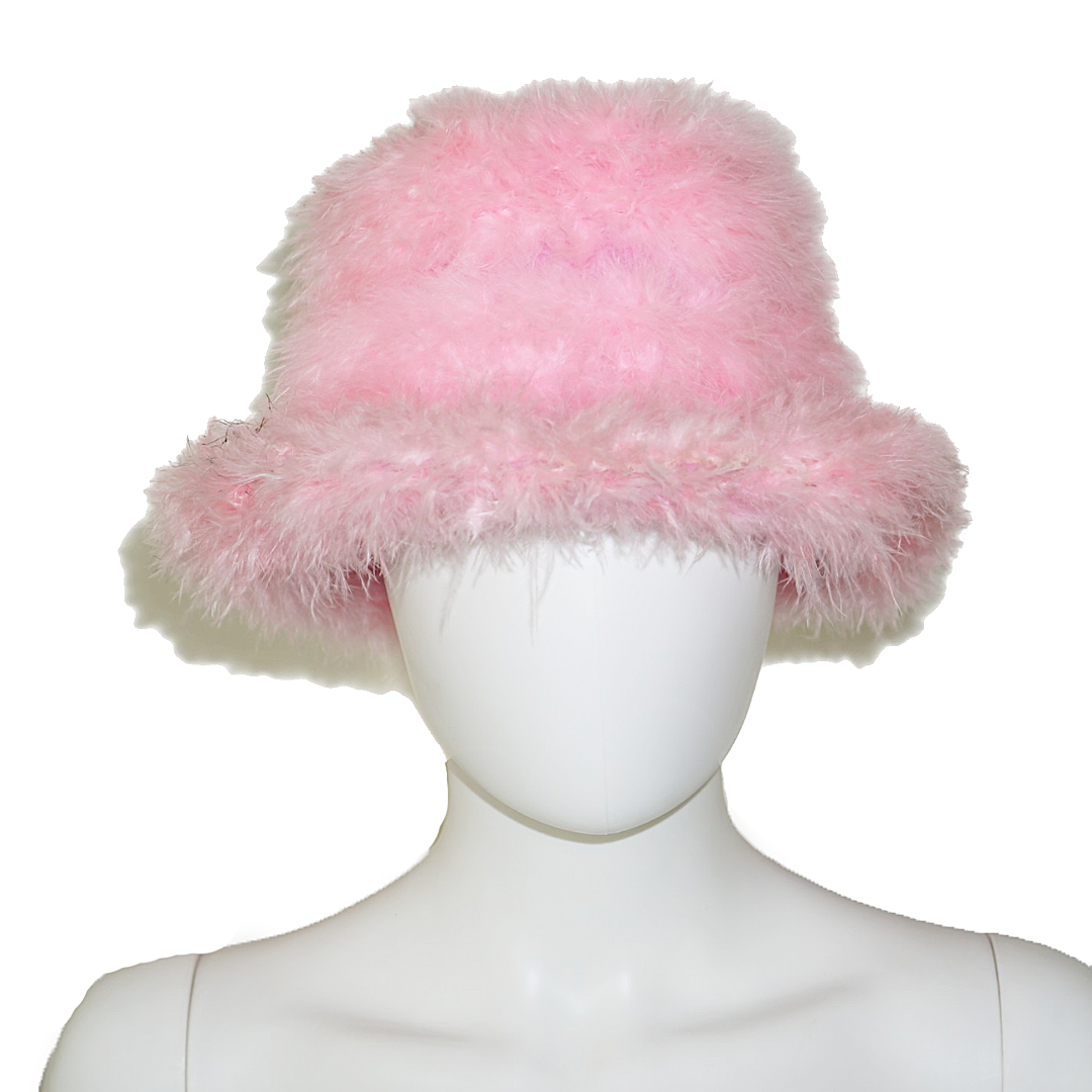 Pink Y2K Marabou Feather Furry Fedora Hat