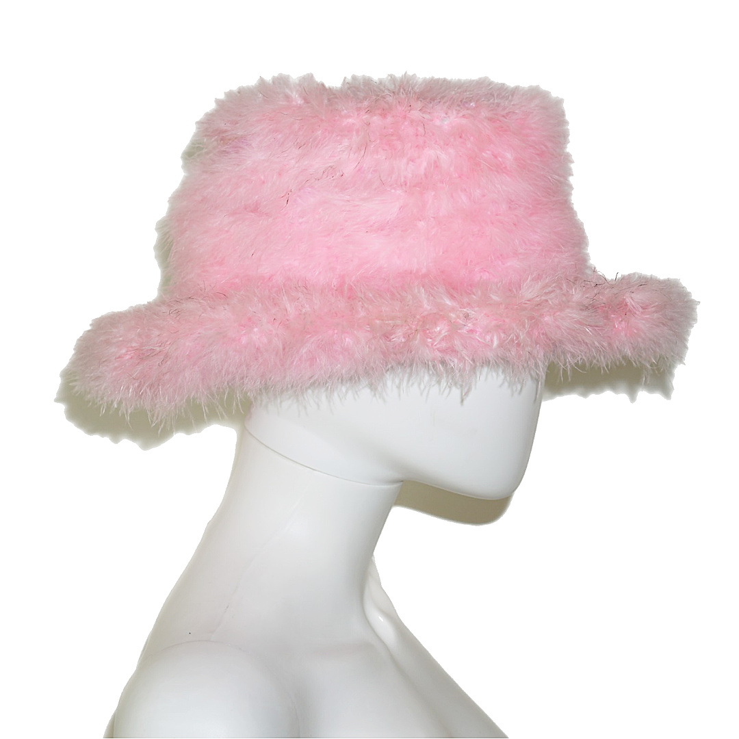 Pink Y2K Marabou Feather Furry Fedora Hat