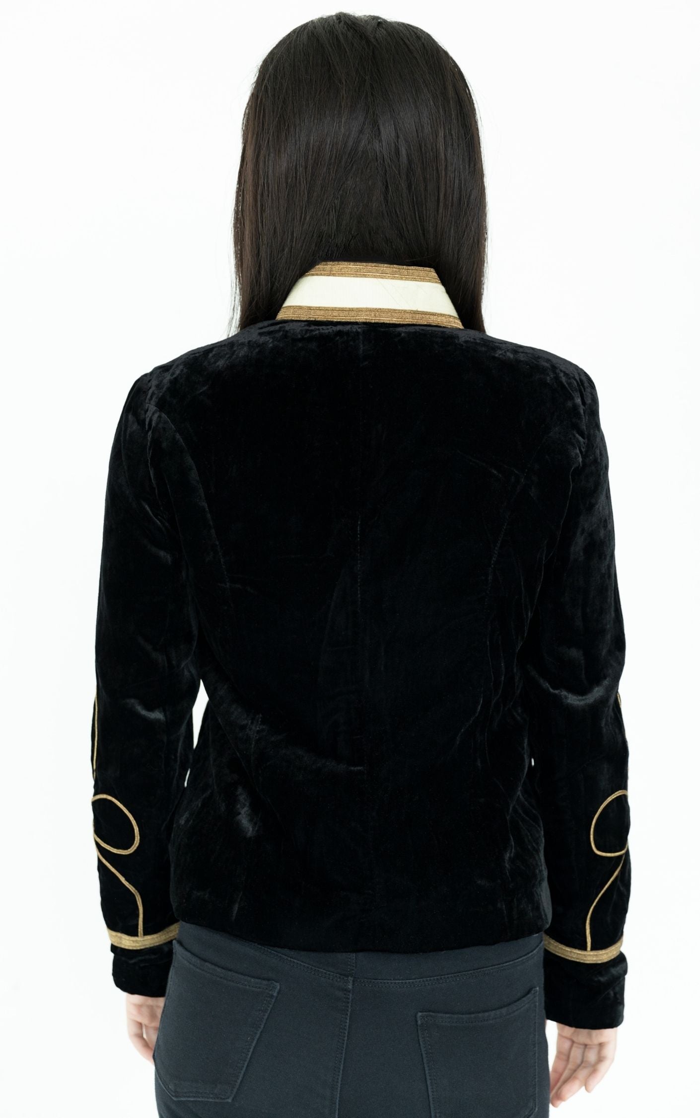 RALPH LAUREN Buttoned Black Velvet Military Blazer Jacket