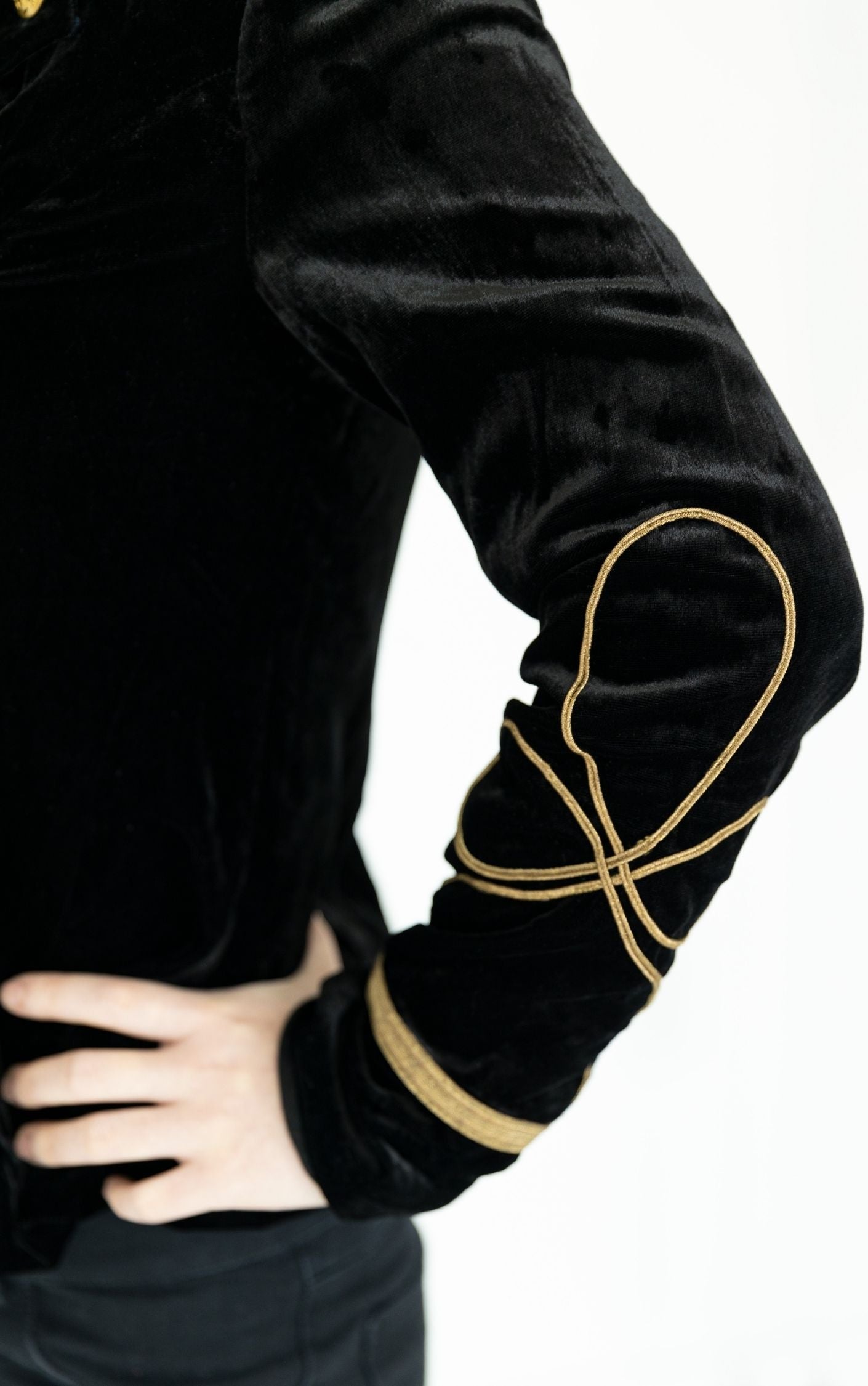 RALPH LAUREN Buttoned Black Velvet Military Blazer Jacket