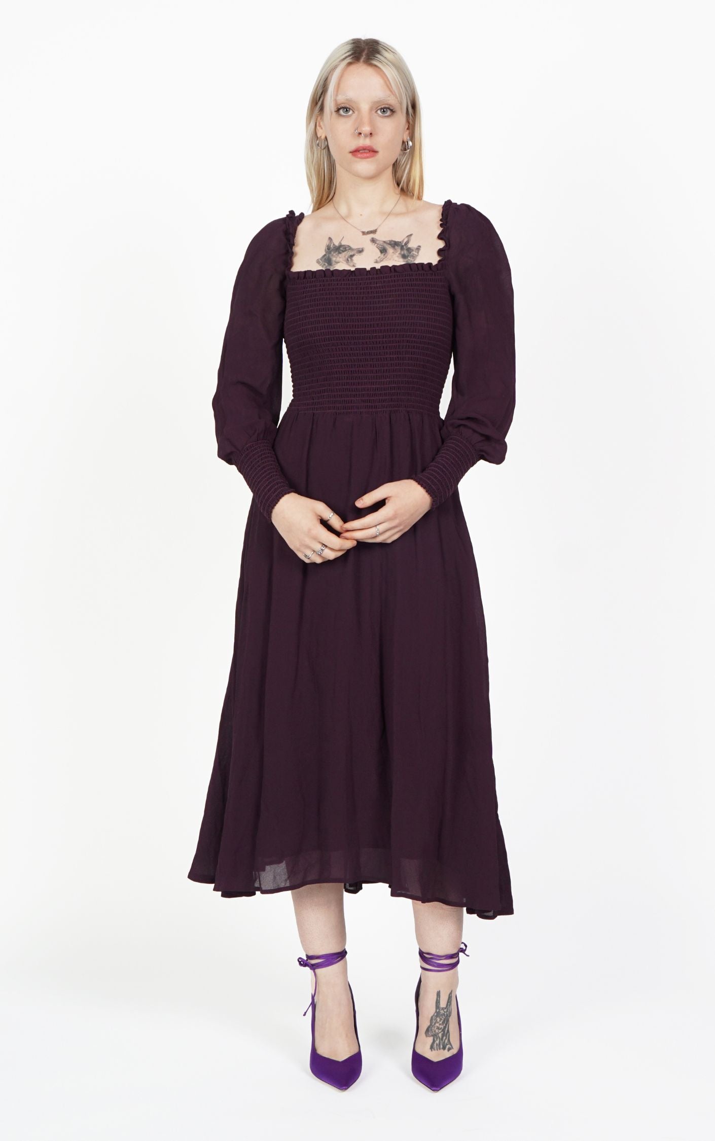REFORMATION Purple Chiffon Puff Sleeve Maxi Dress resellum