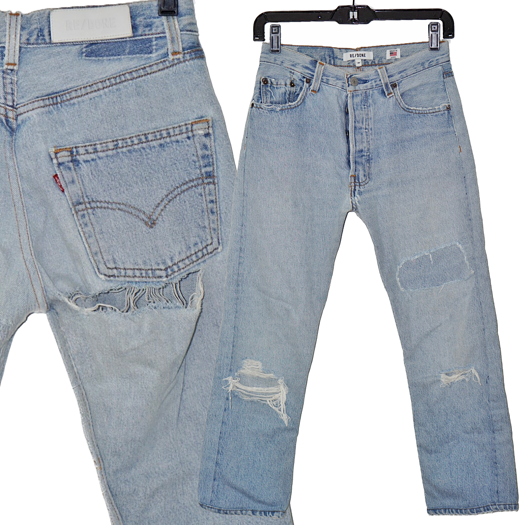 RE/DONE 90s Blue Denim Distressed Jeans