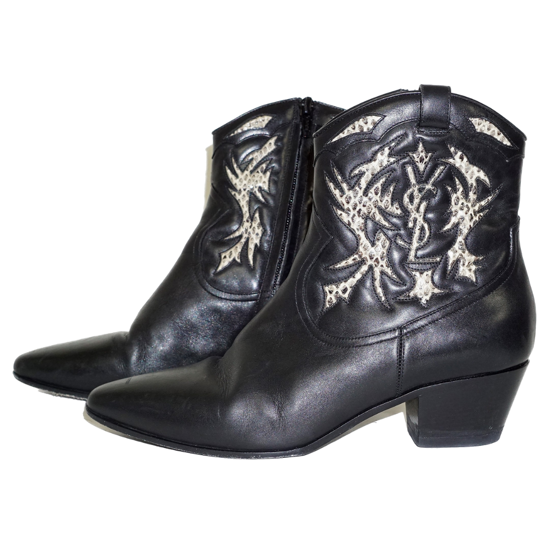SAINT LAURENT YSL Carved Western Ankle Boots