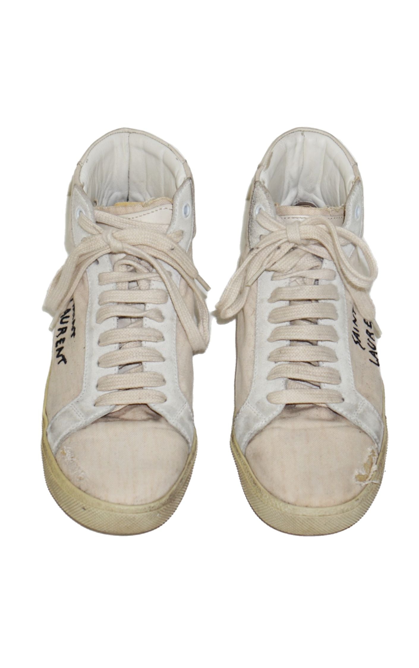 SAINT LAURENT Logo White High Top Sneakers resellum