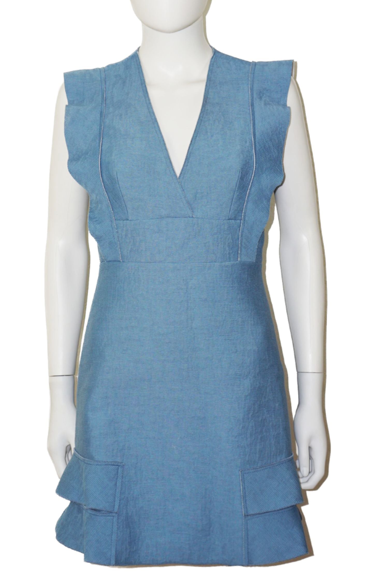 SANDRO Blue Capri Ruffled A-Line Mini Dress resellum