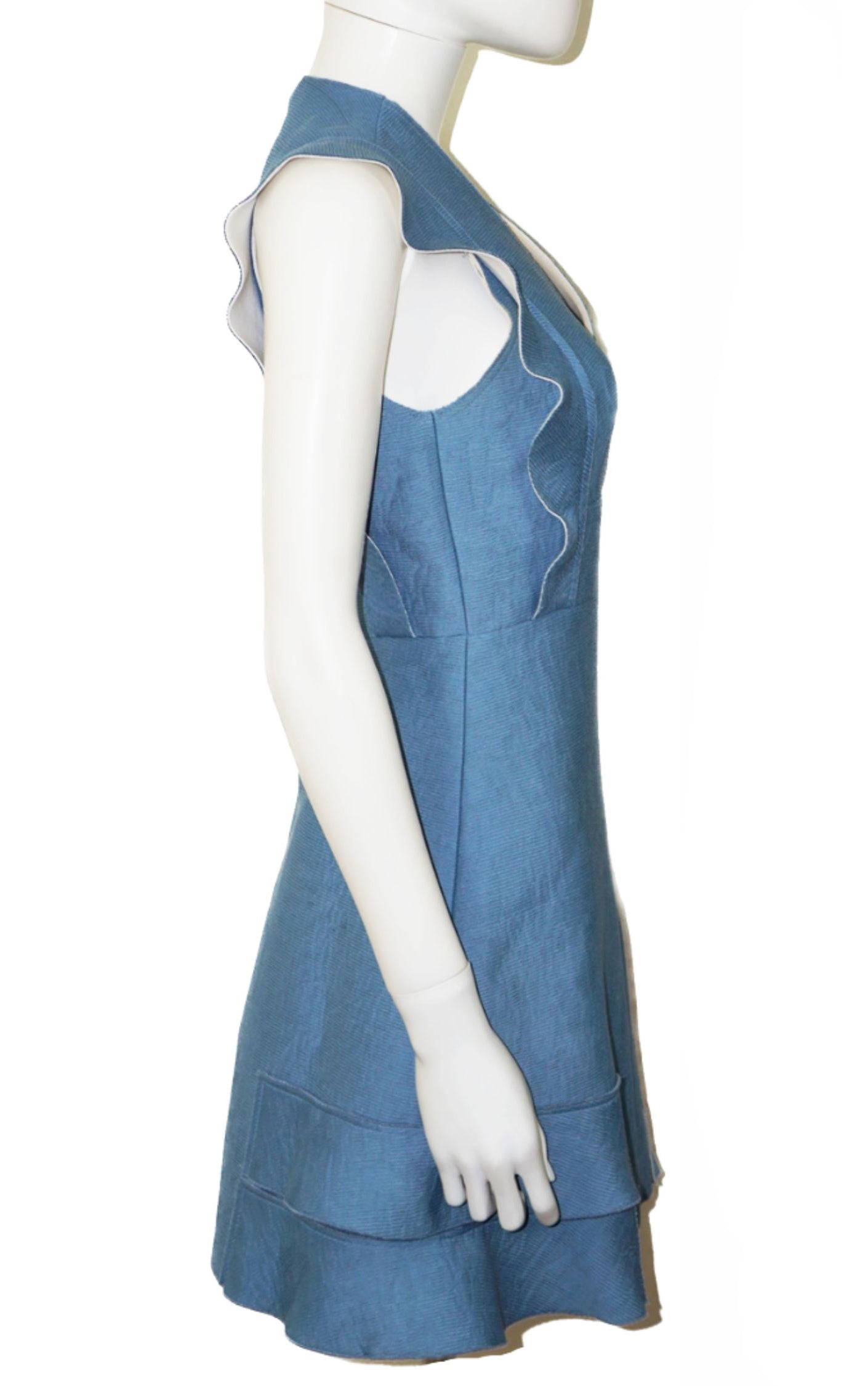 SANDRO Blue Capri Ruffled A-Line Mini Dress resellum